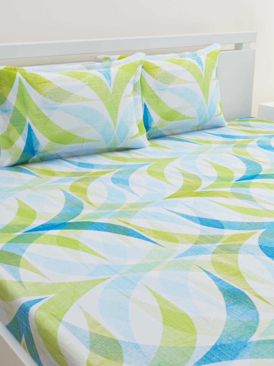

HOME AFFAIRS Blue & Green 144 TC Pure Cotton Queen Bedsheet with 2 Pillow Covers
