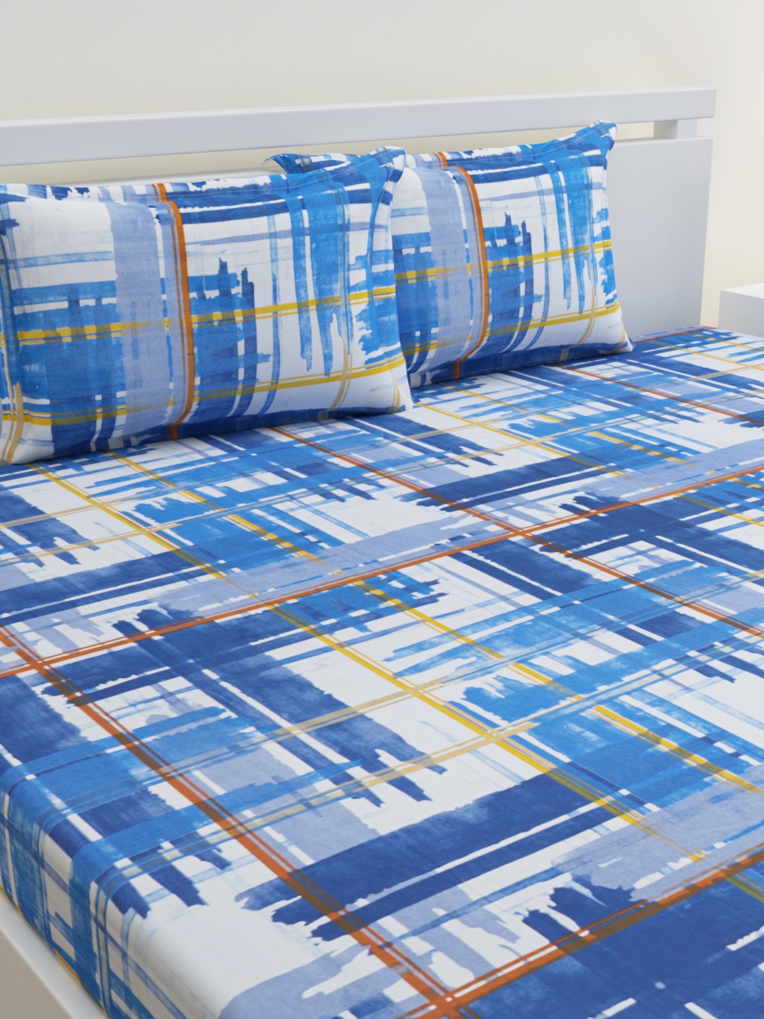 

HOME AFFAIRS Blue & White 144 TC Pure Cotton Queen Bedsheet with 2 Pillow Covers