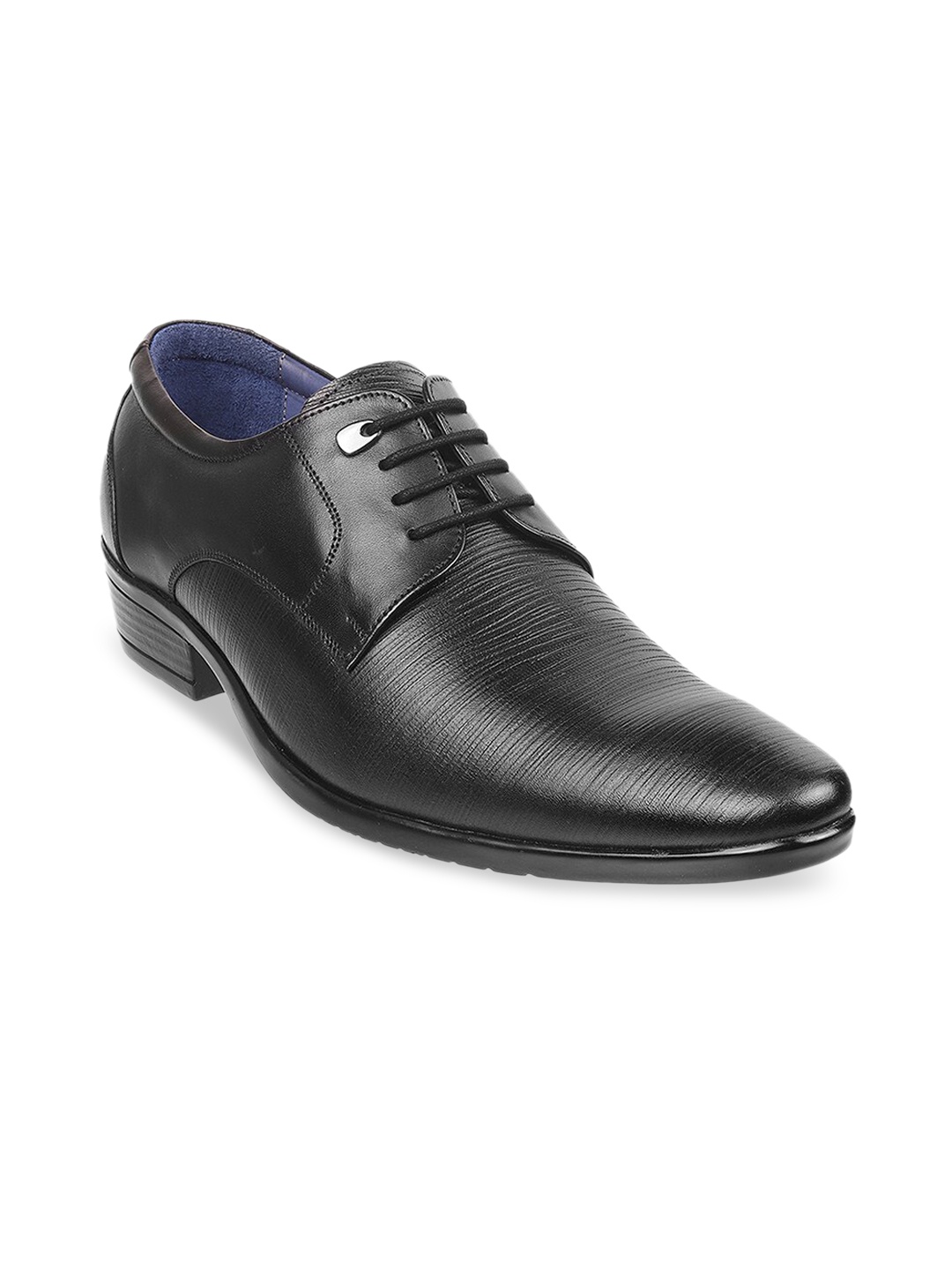 

Metro Men Black Solid Leather Formal Derbys