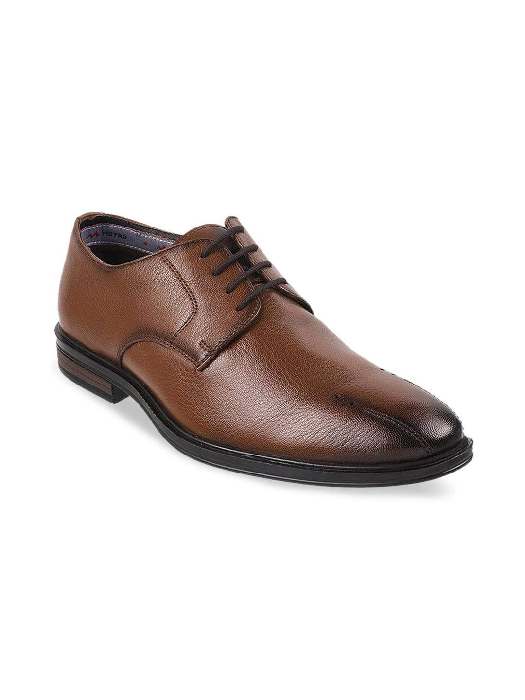 

Metro Men Tan Solid Leather Formal Derbys