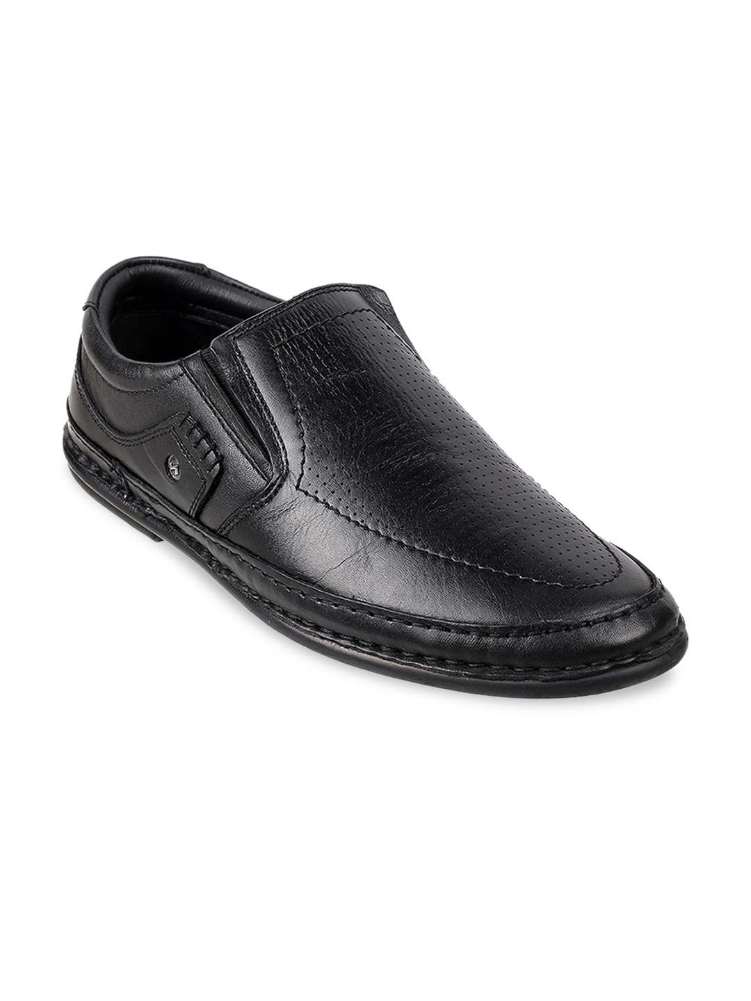 

Metro Men Black Textured Leather Driving Shoes