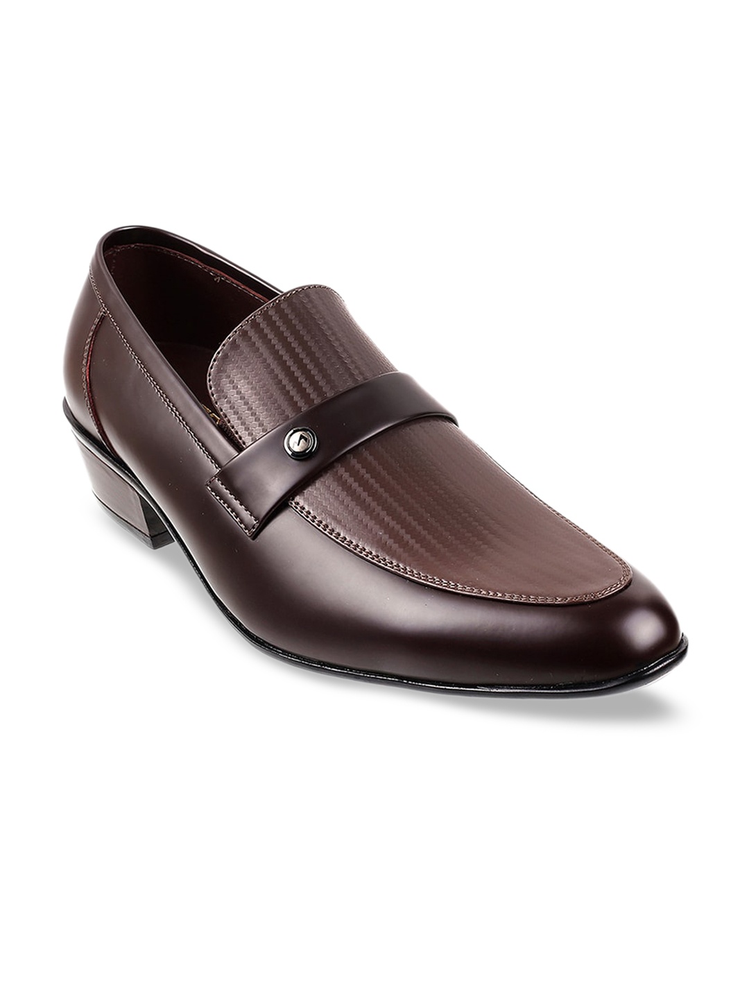 

Metro Men Brown Textured Leather Formal Slip-On Shoes