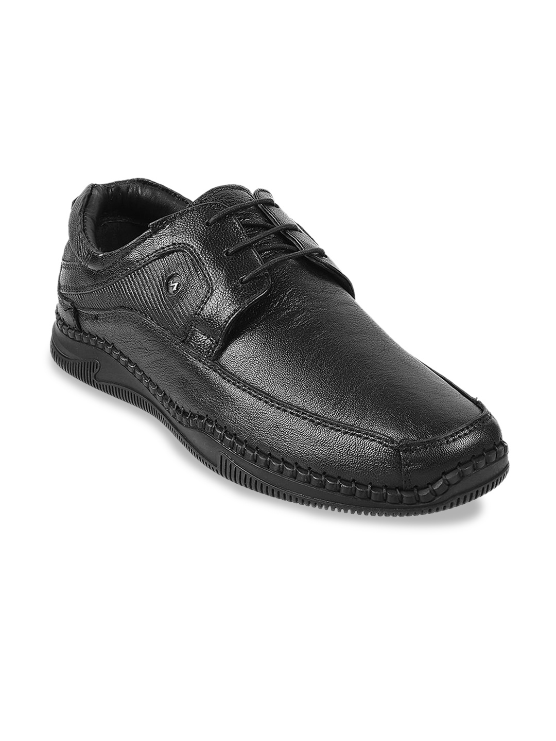 

Metro Men Black Solid Leather Formal Derbys