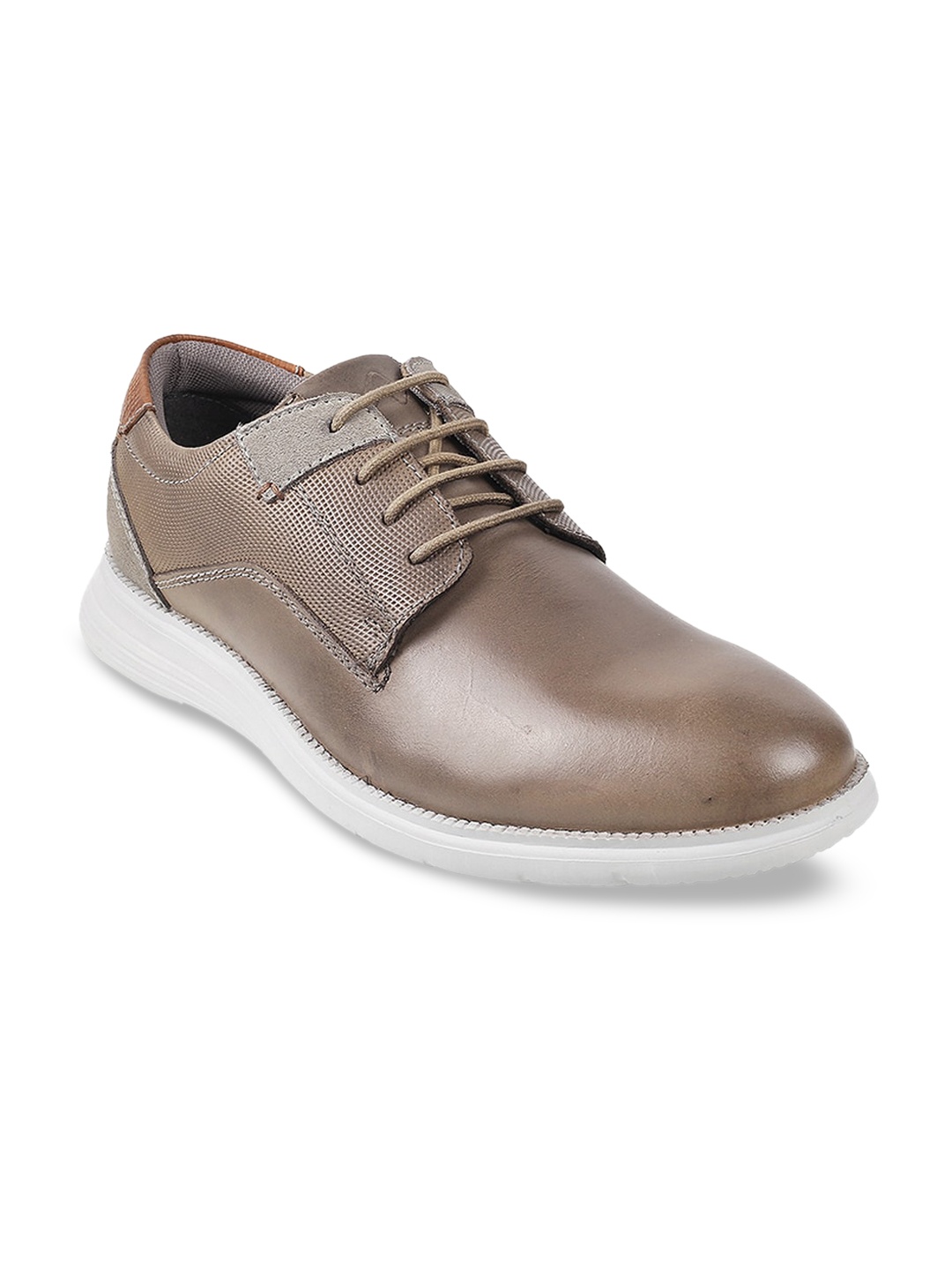 

Metro Men Grey Solid Leather Formal Derby Shoes