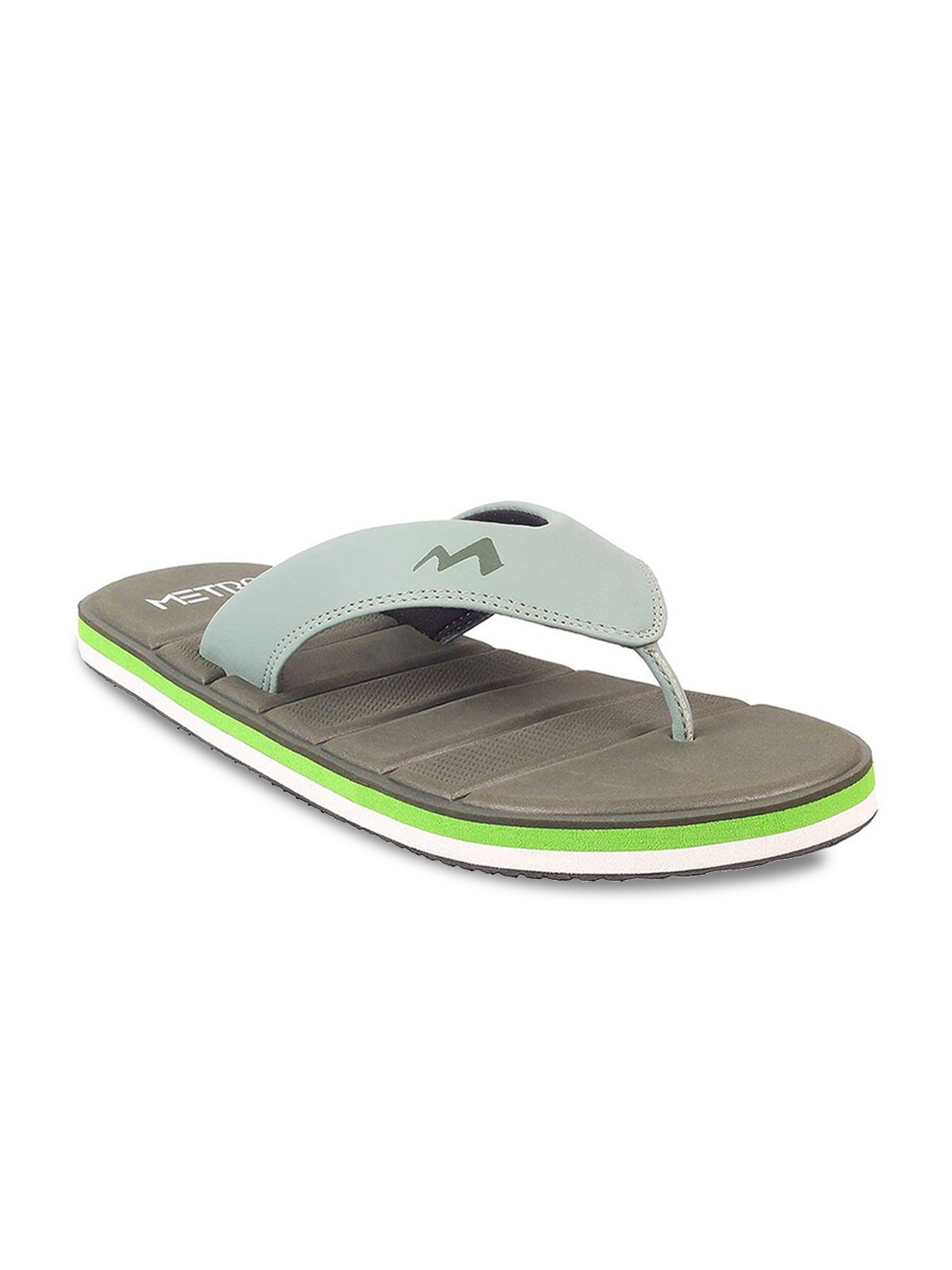 

Metro Men Olive Green & Grey Colourblocked Thong Flip-Flops