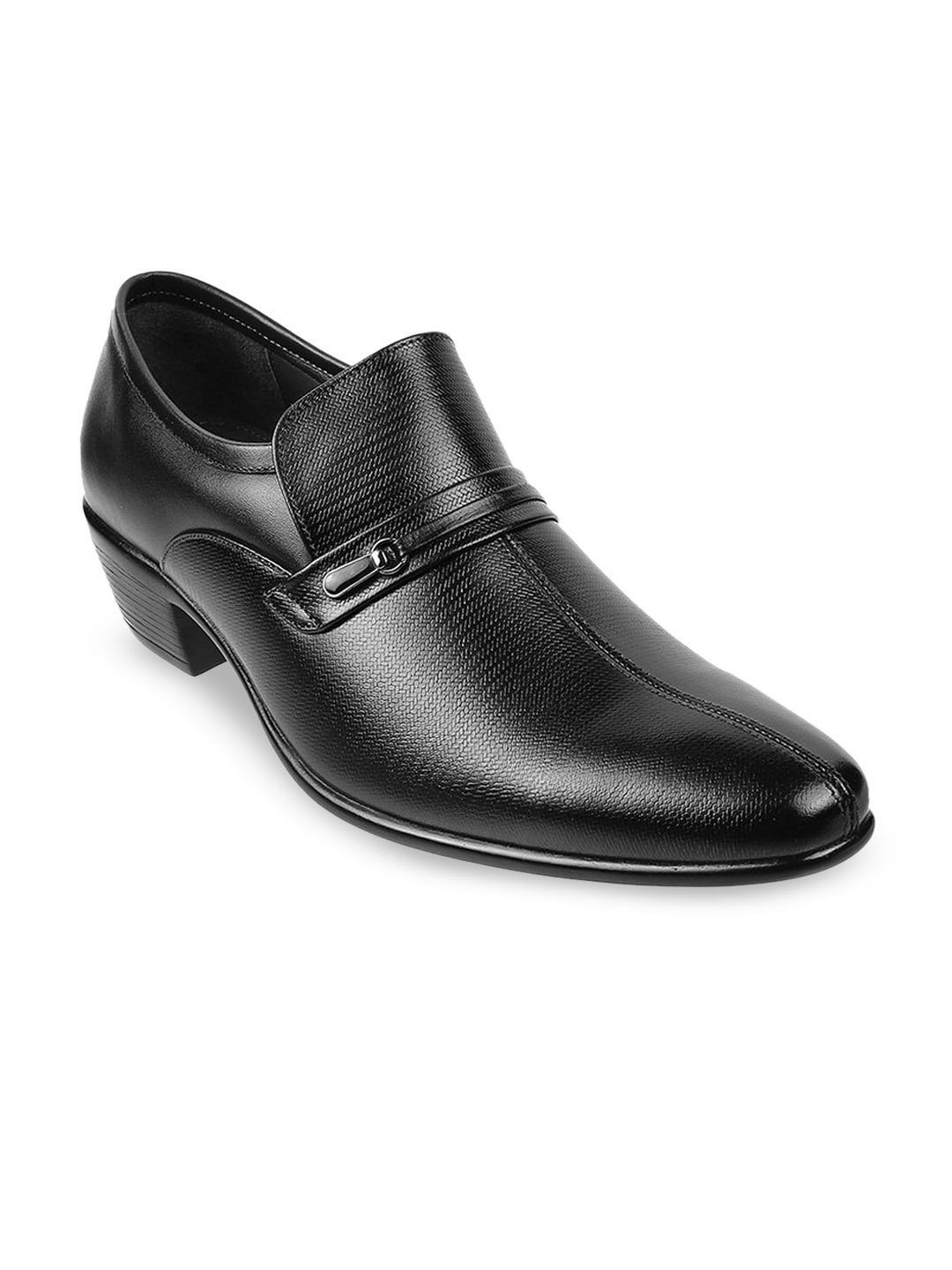 

Metro Men Black Textured Formal Slip-On Shoes