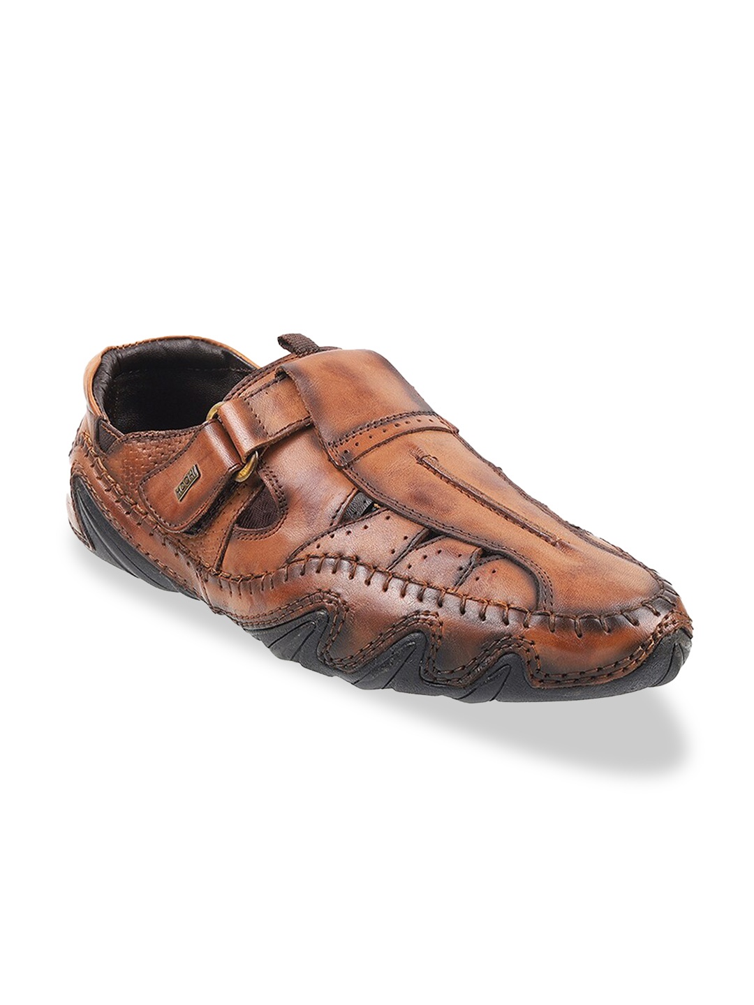 

Mochi Men Tan & Black Leather Shoe-Style Sandals