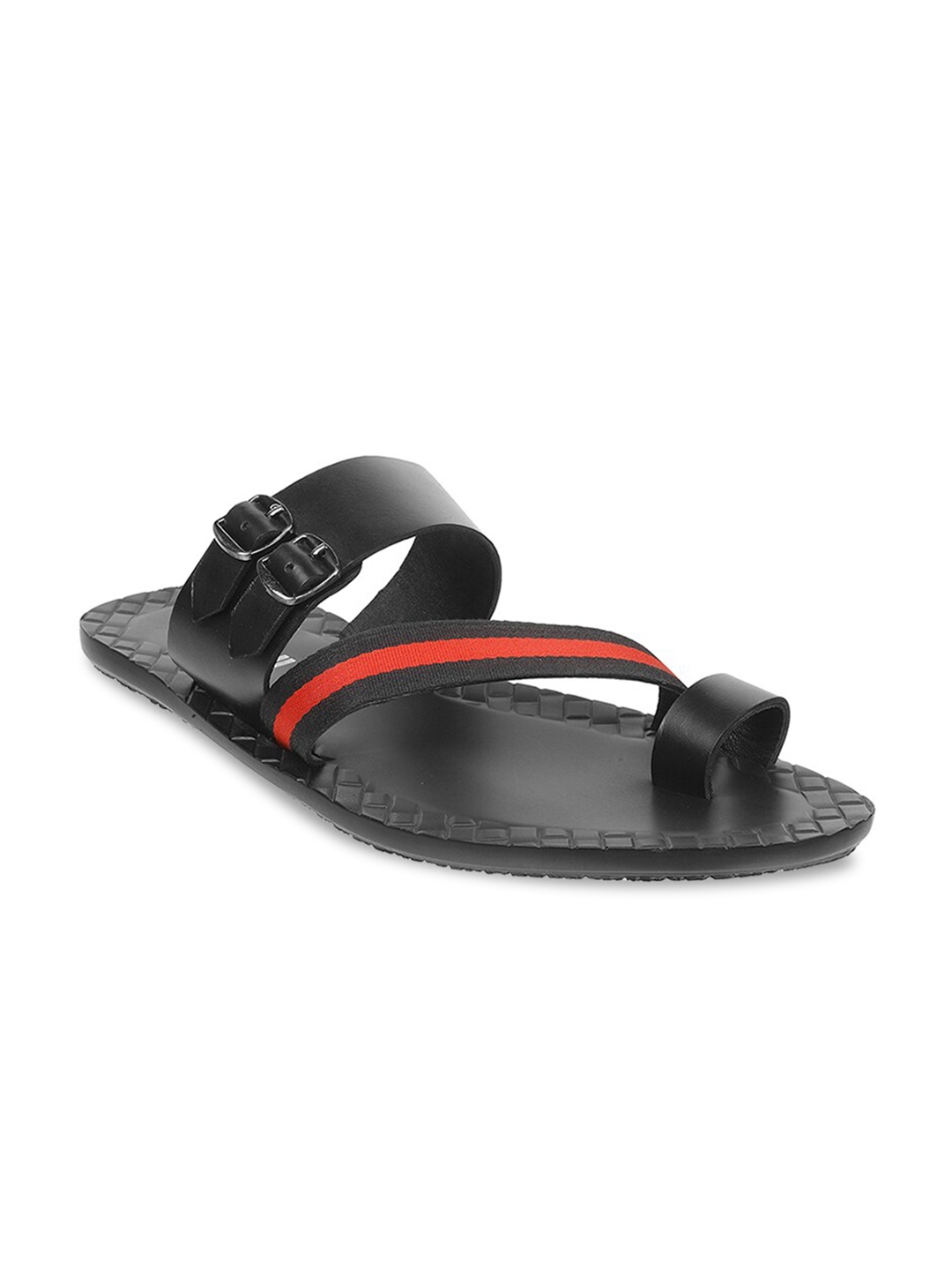 

Mochi Men Black & Red Leather Comfort Sandals