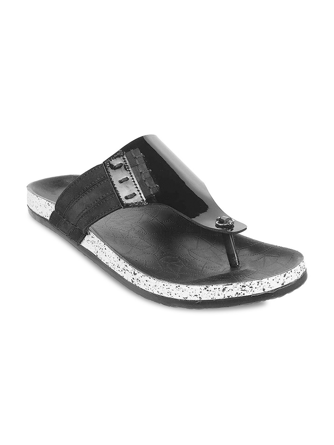 

Mochi Men Black & White Leather Comfort Sandals
