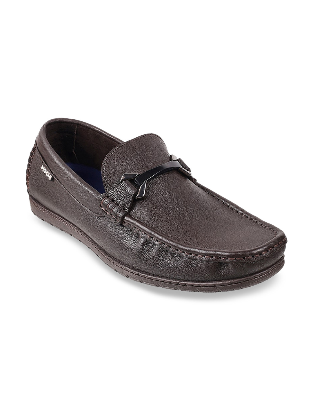 

Mochi Men Brown Textured Leather Loafers
