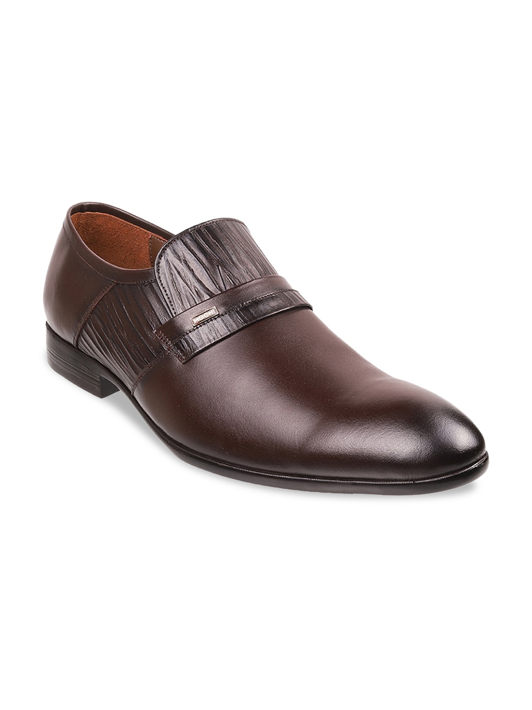 

Mochi Men Brown Textured Formal Slip-On Shoes