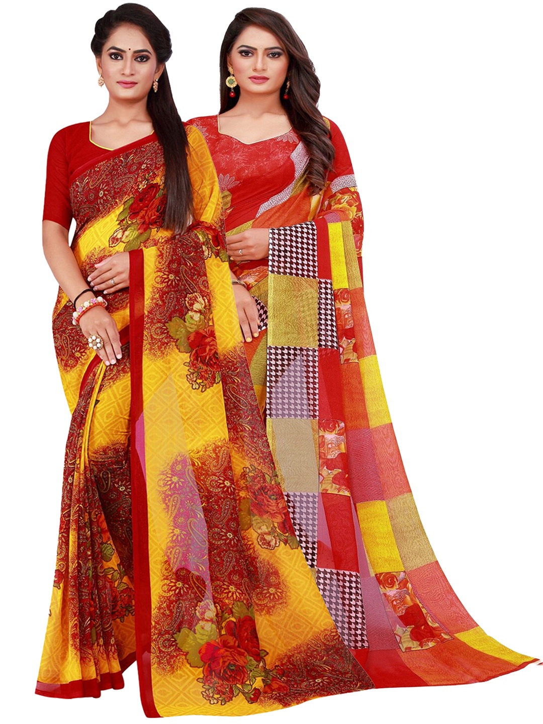 

Silk Bazar Pack Of 2 Floral Pure Georgette Saree, Maroon
