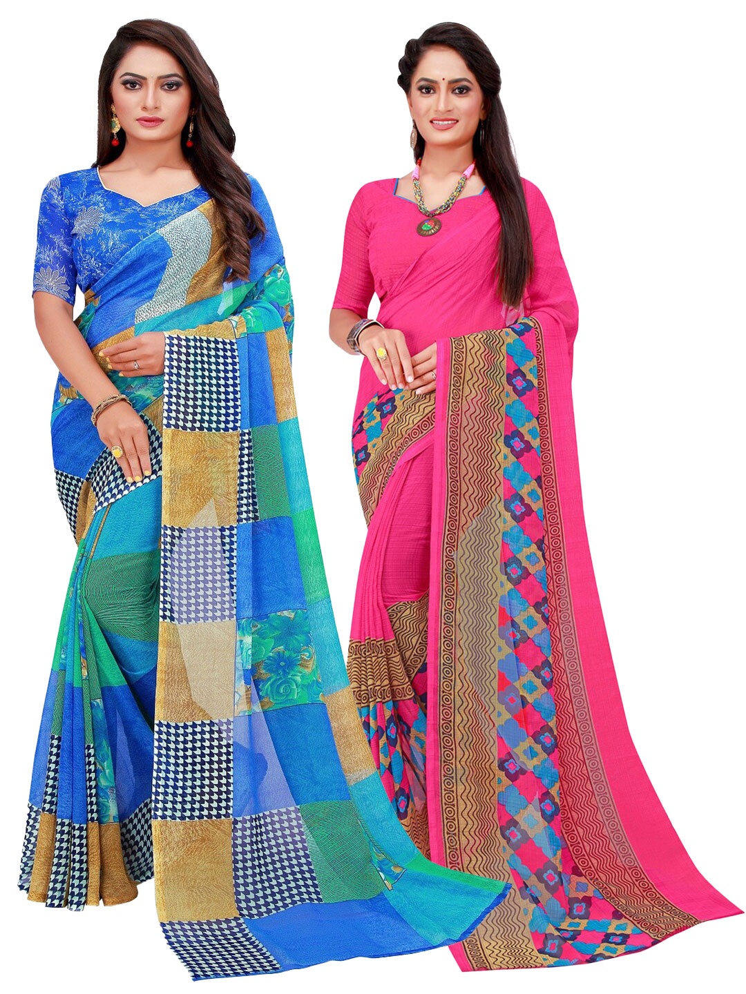 

Silk Bazar Magenta & Blue Pure Georgette Saree
