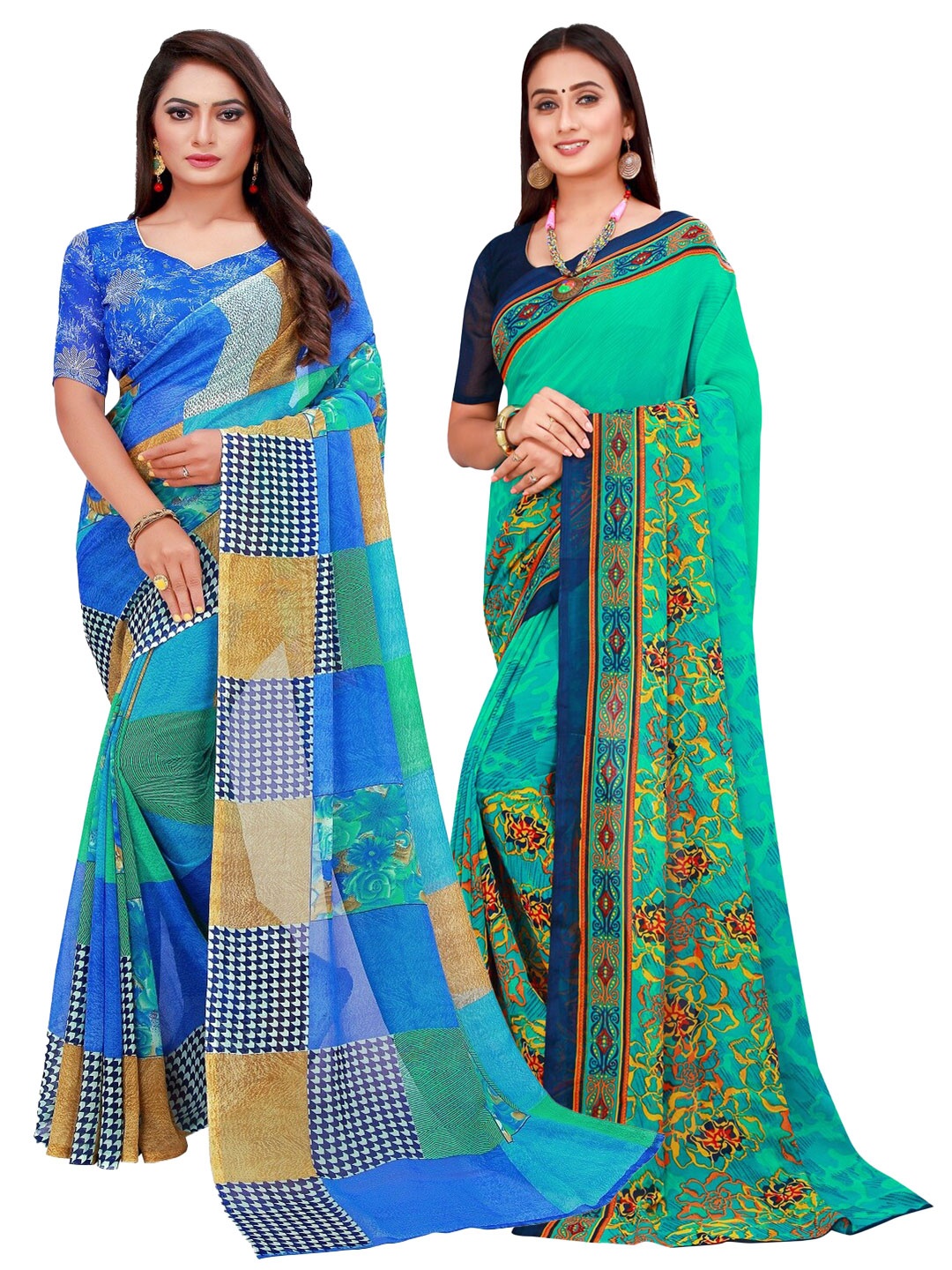 

Silk Bazar Green & Blue Pure Georgette Saree