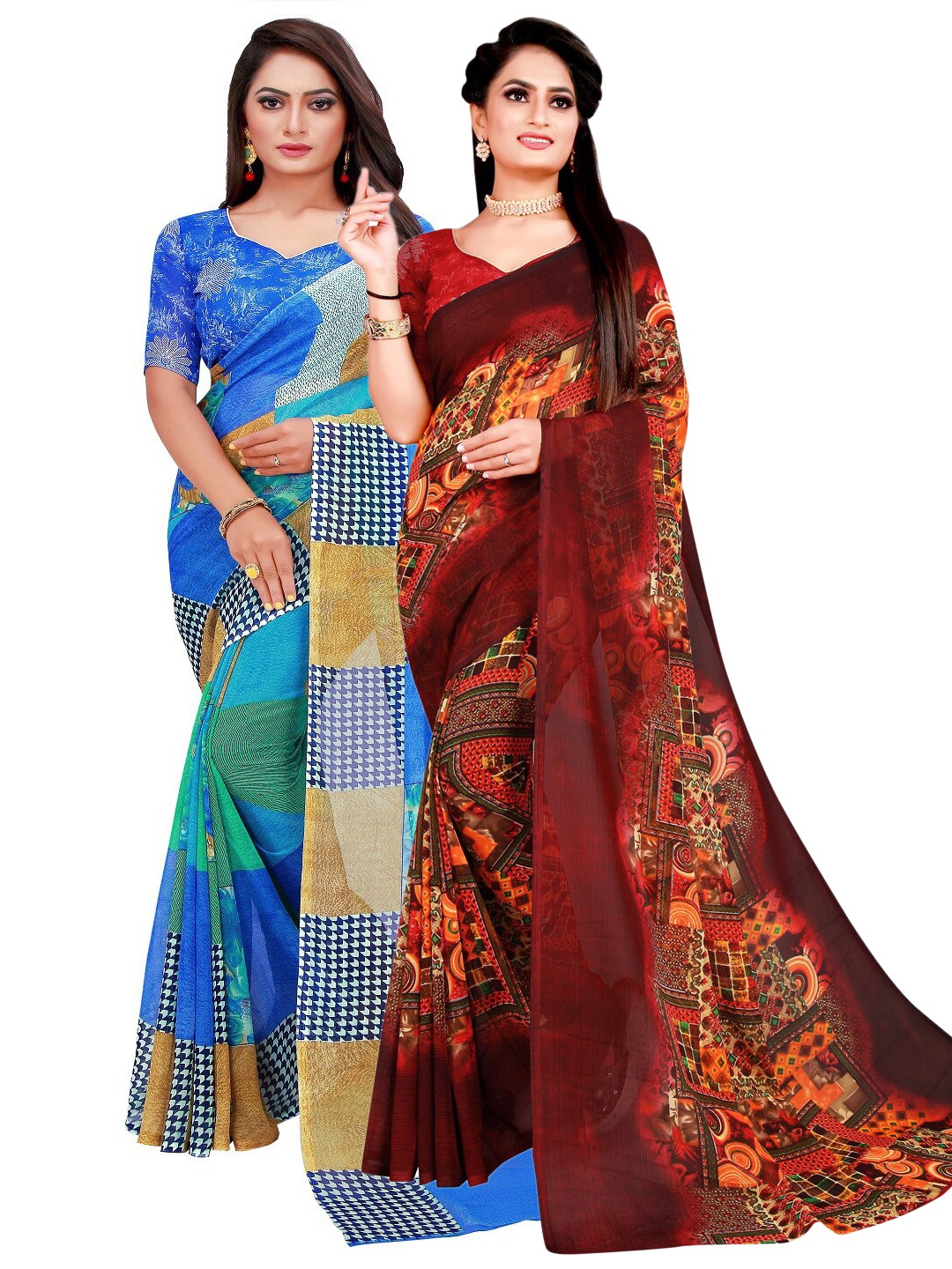 

Silk Bazar Blue & Maroon Floral Pure Georgette Saree
