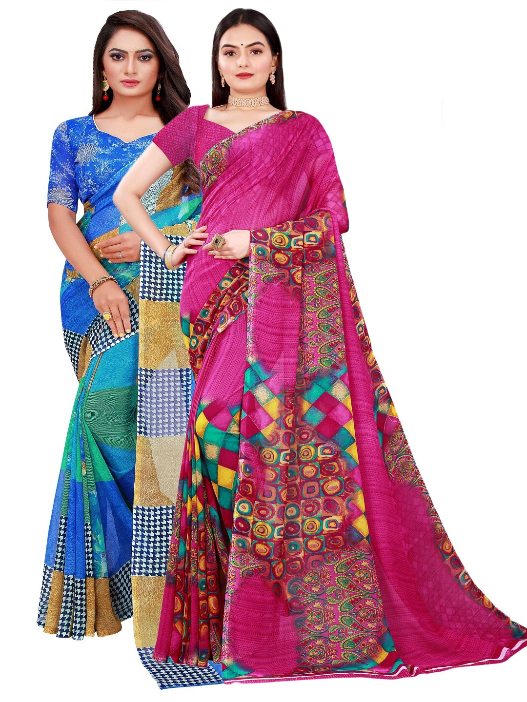 

Silk Bazar Magenta & Blue Pure Georgette Saree
