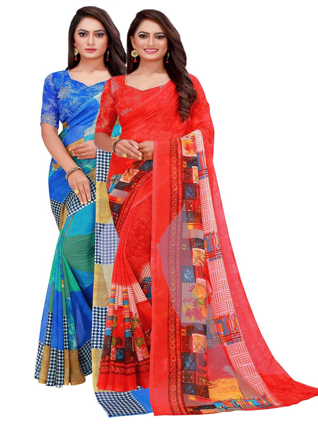 

Silk Bazar Red & Blue Pure Georgette Saree