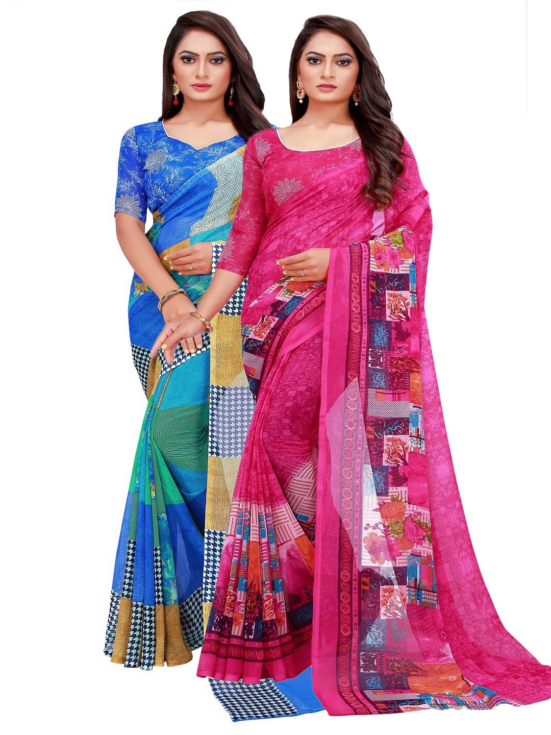 

Silk Bazar Blue & Magenta Pure Georgette Saree