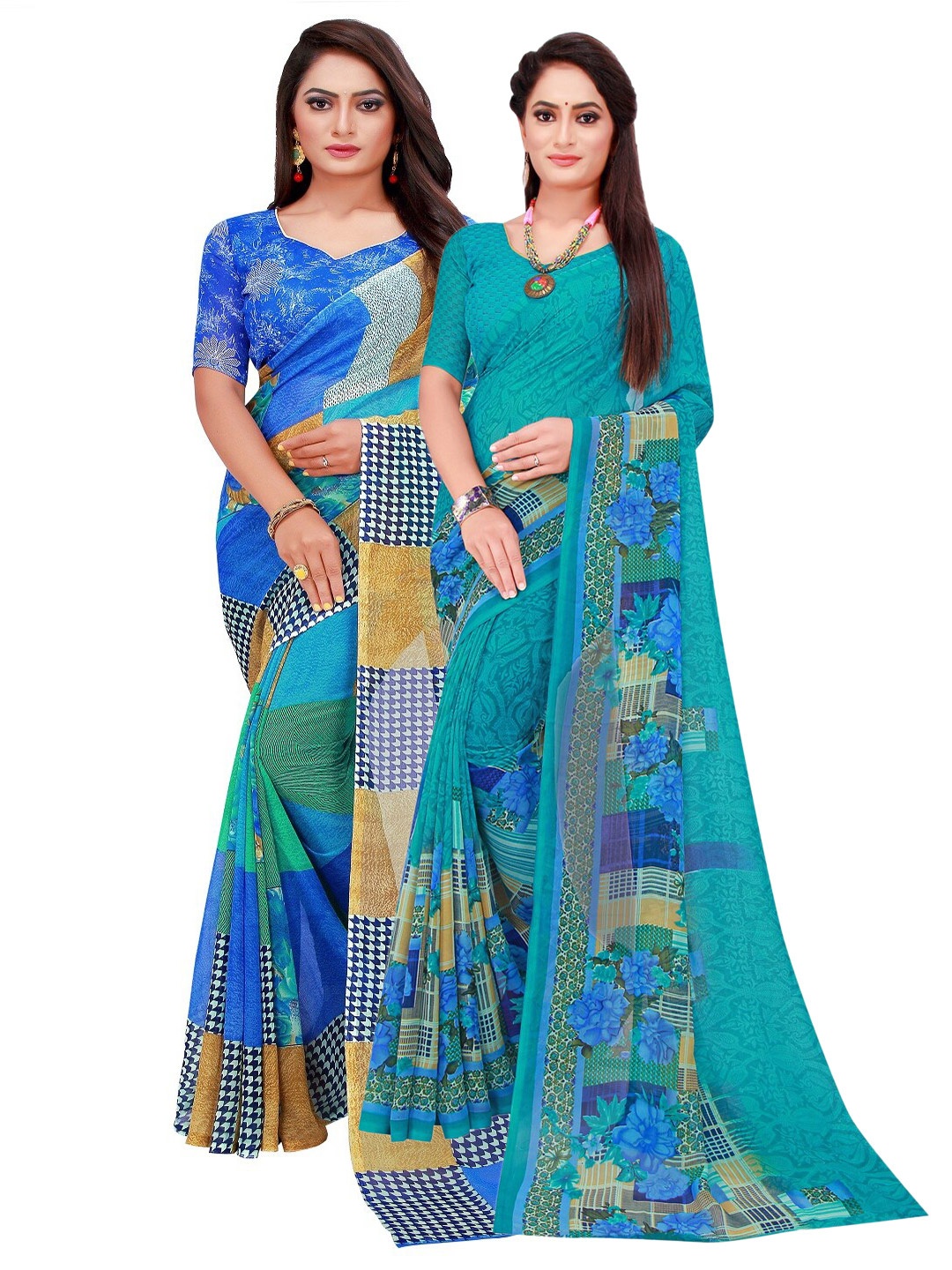 

Silk Bazar Teal & Green Pure Georgette Saree