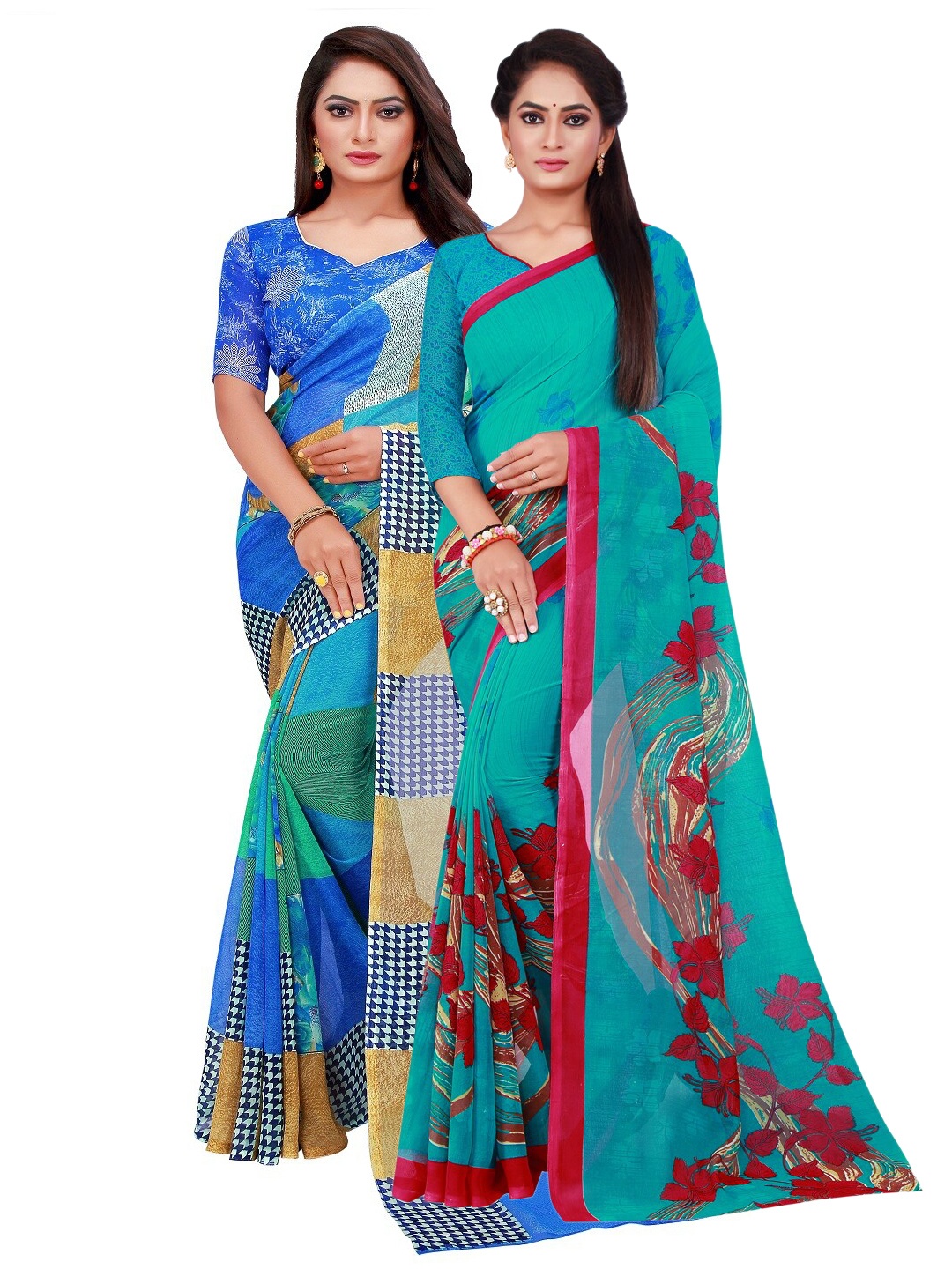 

Silk Bazar Blue & Green Floral Pure Georgette Saree