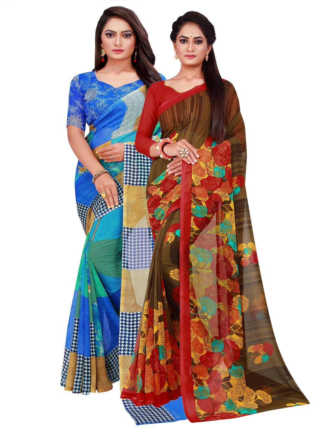 

Silk Bazar Blue & Brown Pure Georgette Saree