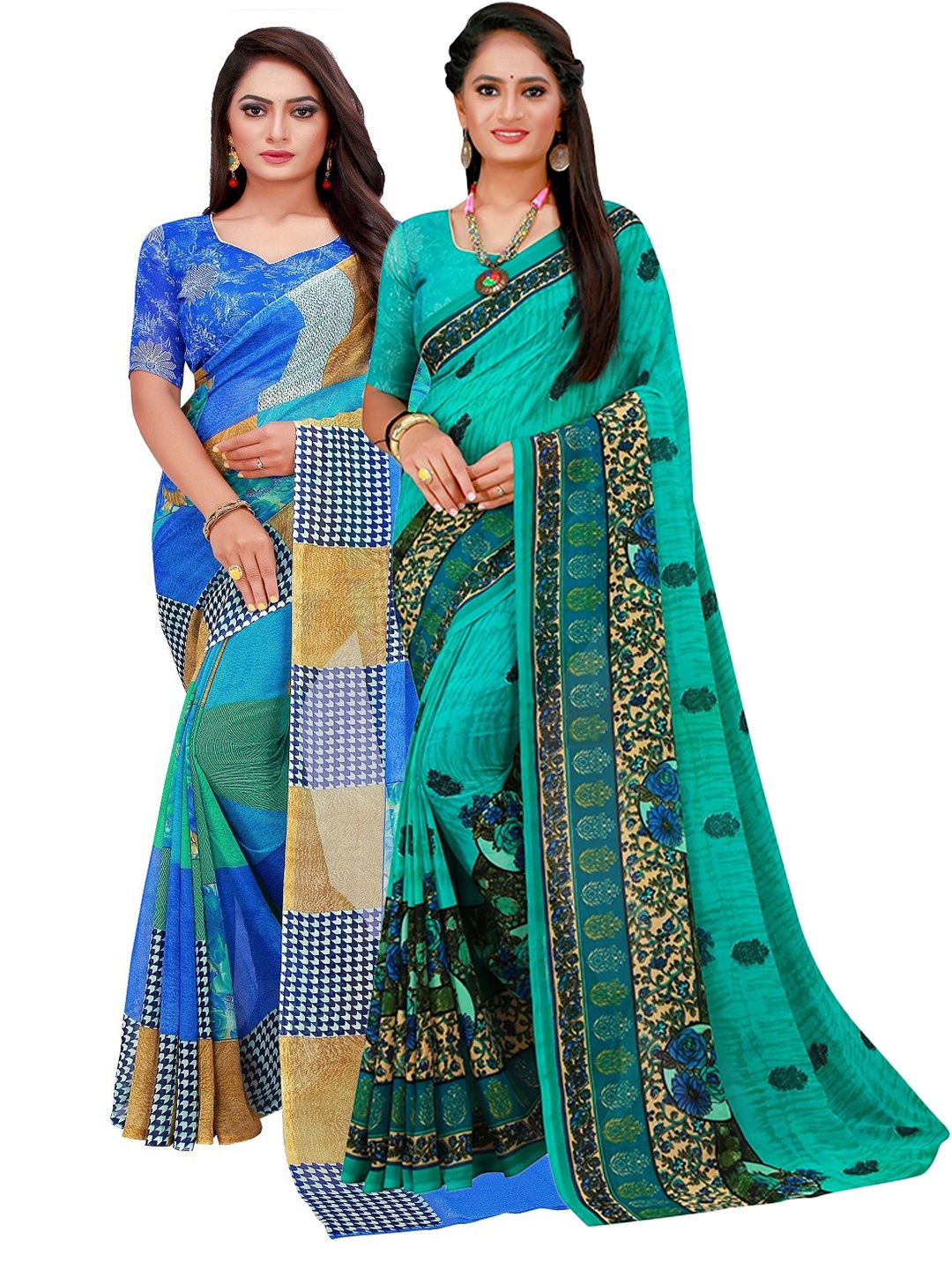 

Silk Bazar Blue & Green Floral Pure Georgette Saree