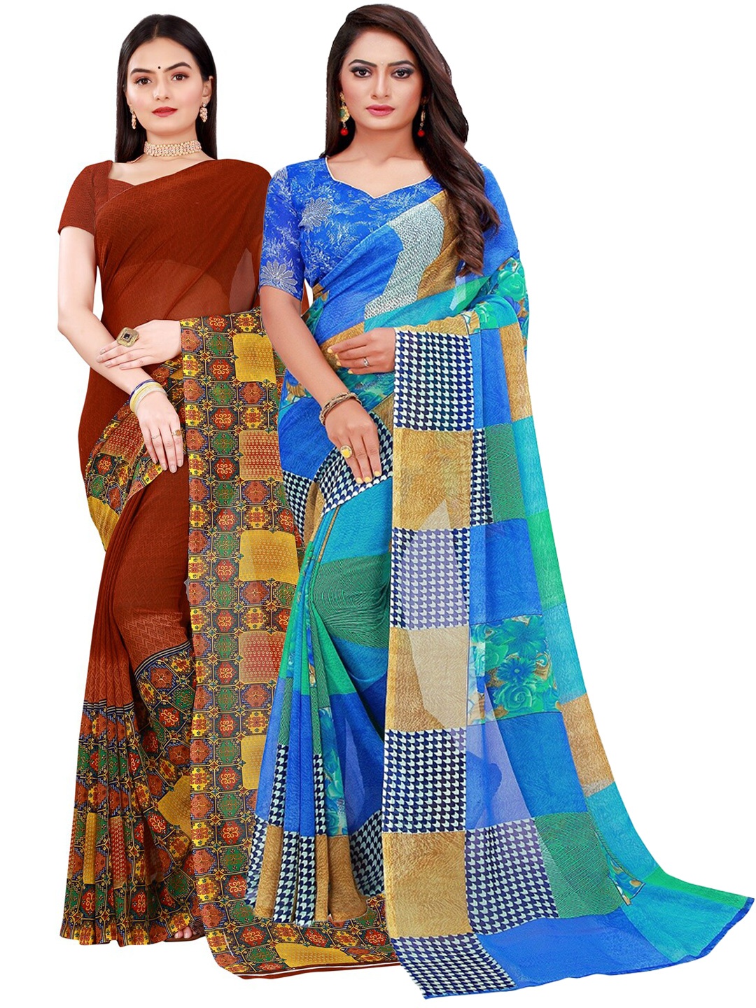 

Silk Bazar Brown & Blue Ethnic Motifs Pure Georgette Saree