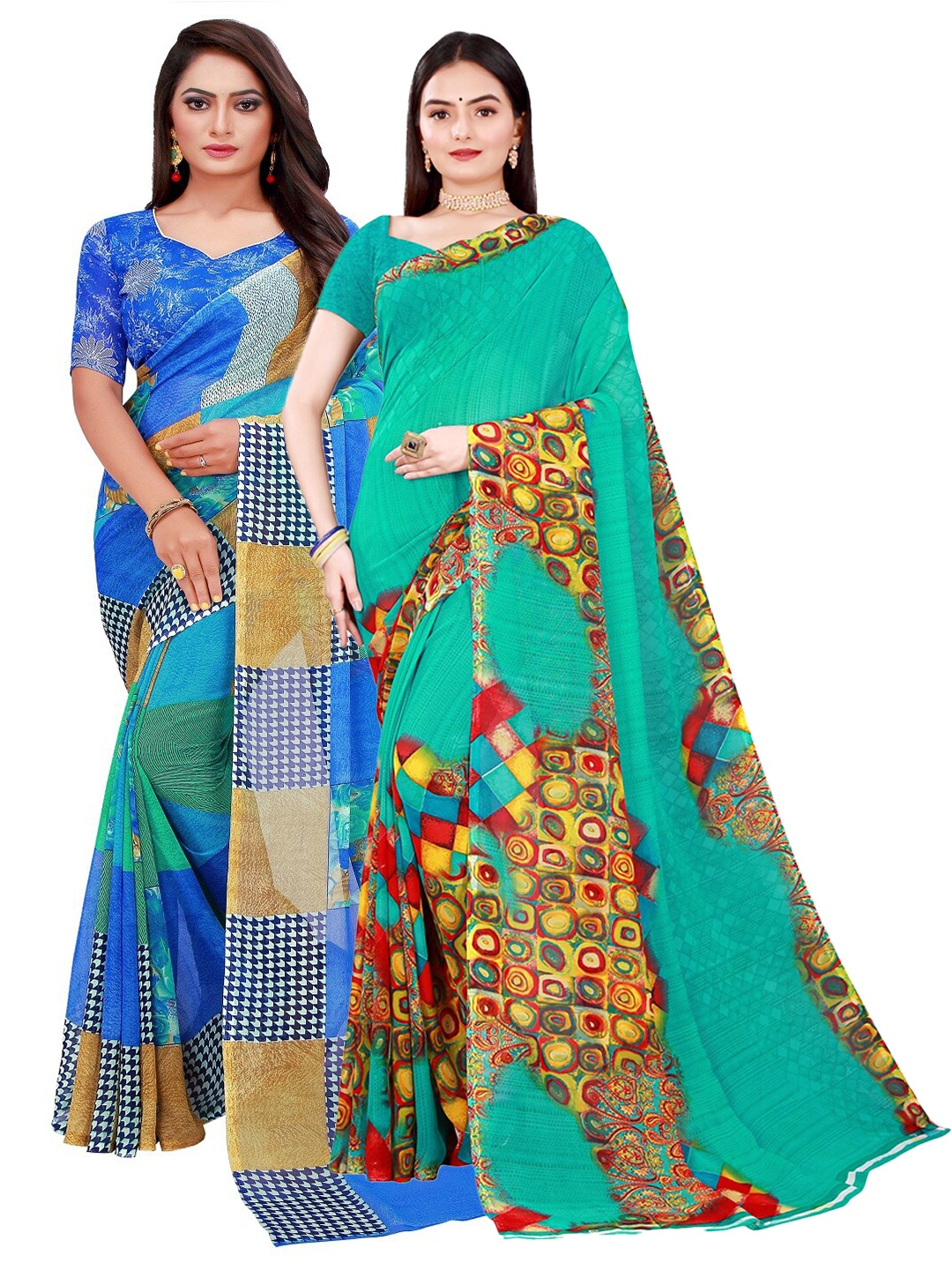

Silk Bazar Pack Of 2 Pure Georgette Saree, Teal