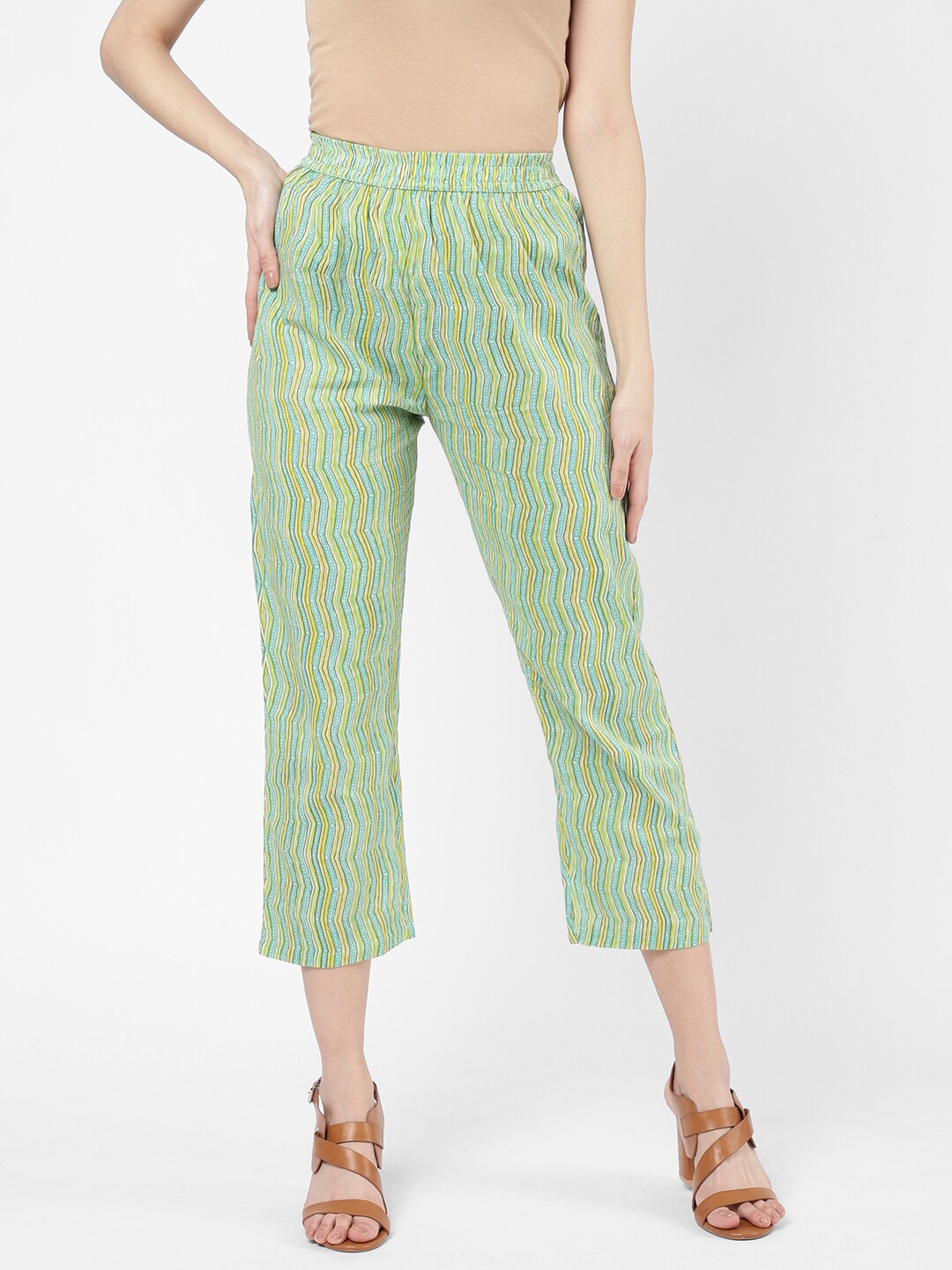 

R&B Women Green & Yellow Printed Ethnic Palazzos