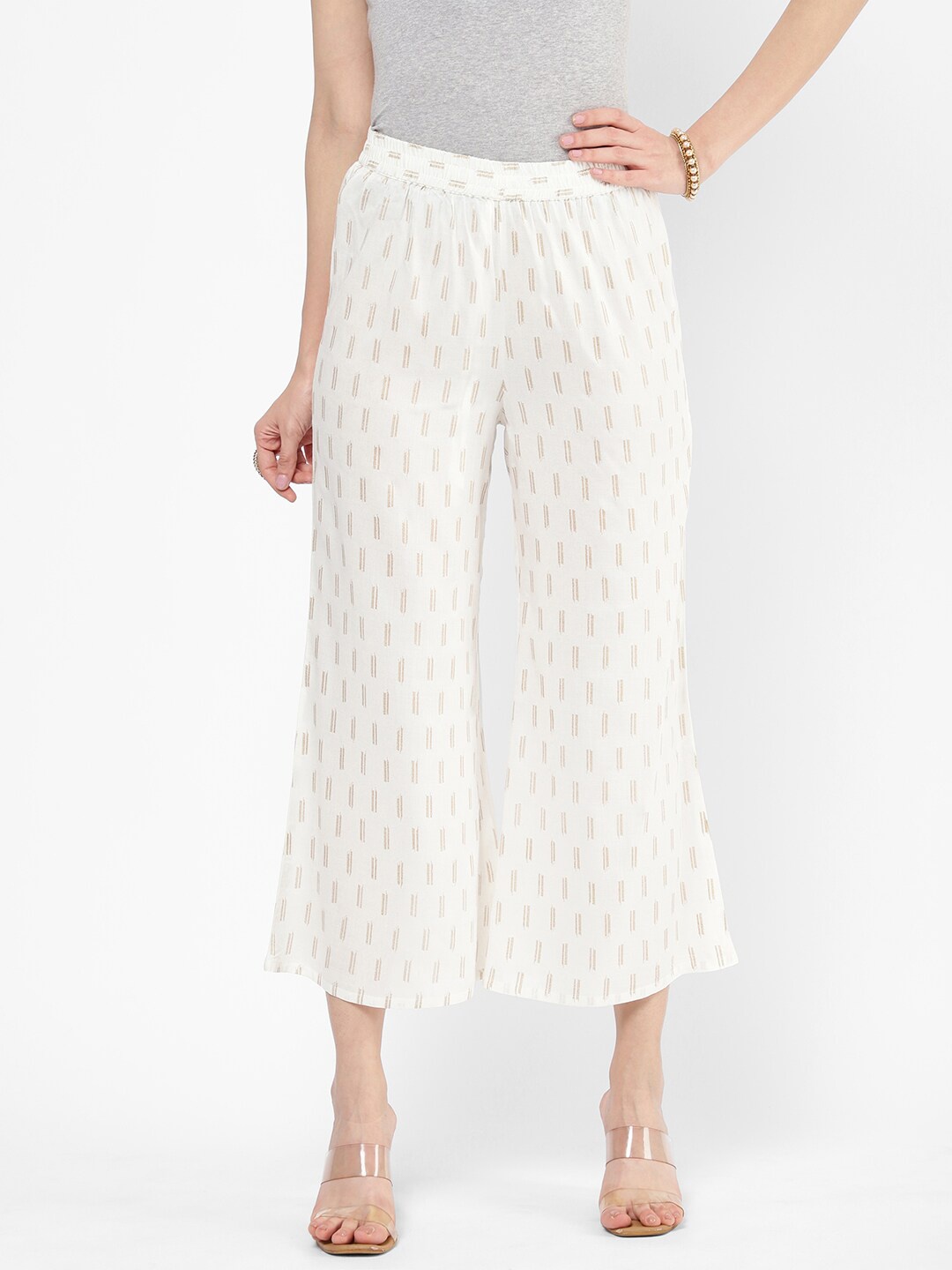

R&B Women White & Gold-Toned Printed Cropped Palazzos