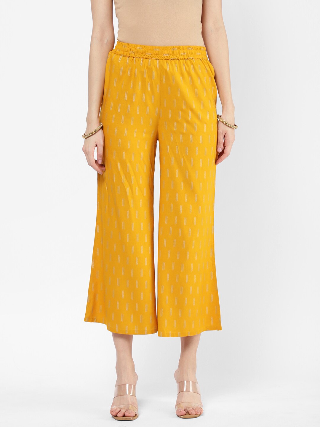 

R&B Women Yellow & Gold-Toned Printed Cropped Palazzos