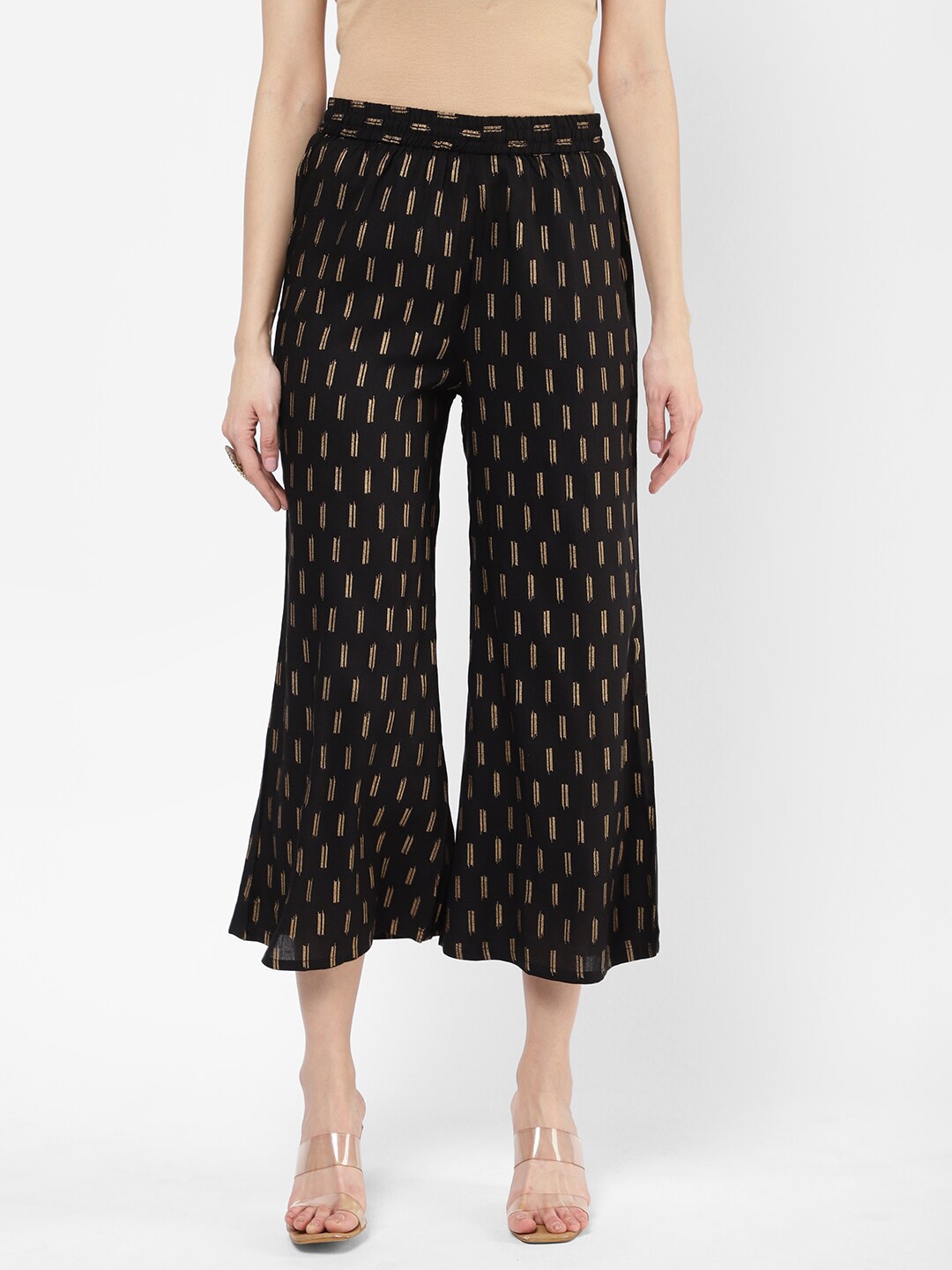 

R&B Women Black & Gold-Toned Printed Cropped Palazzos