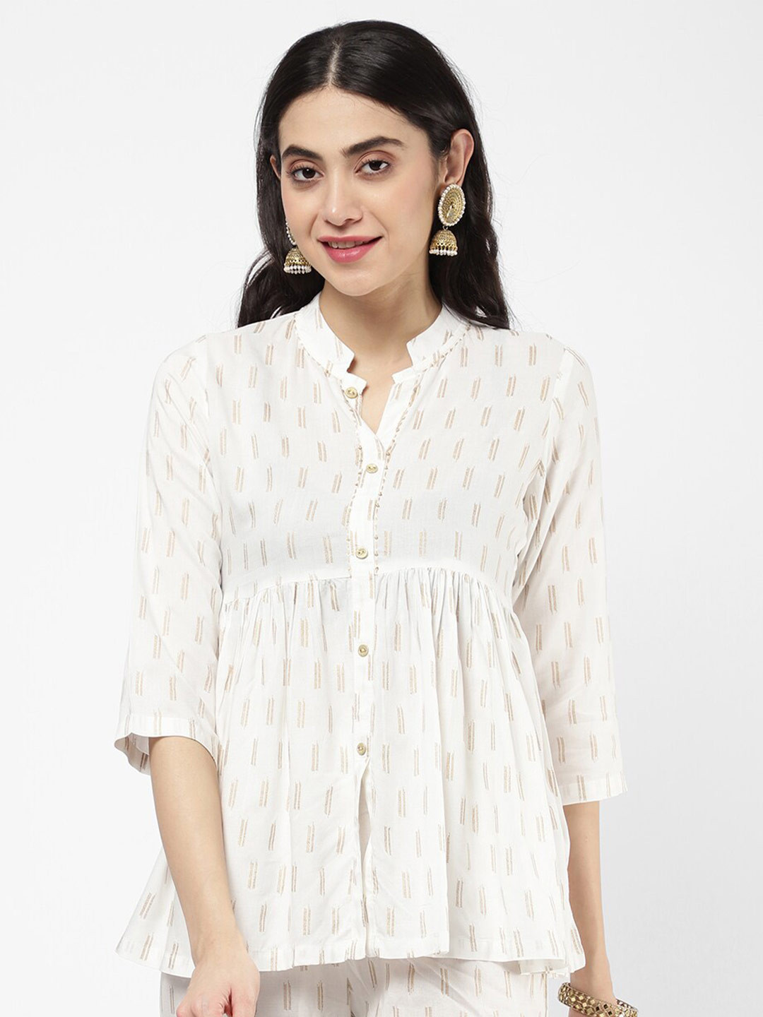 

R&B Women White & Brown Printed Cotton Tunic