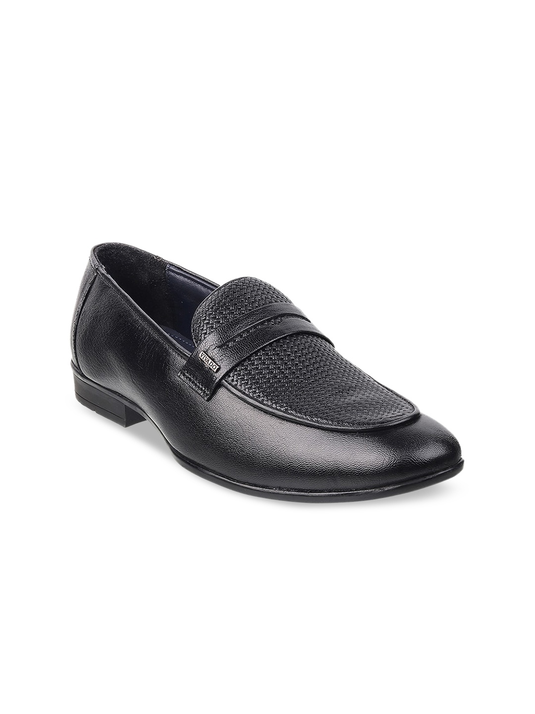 

WALKWAY by Metro Men Black Textured Leather Formal Slip-On Shoes