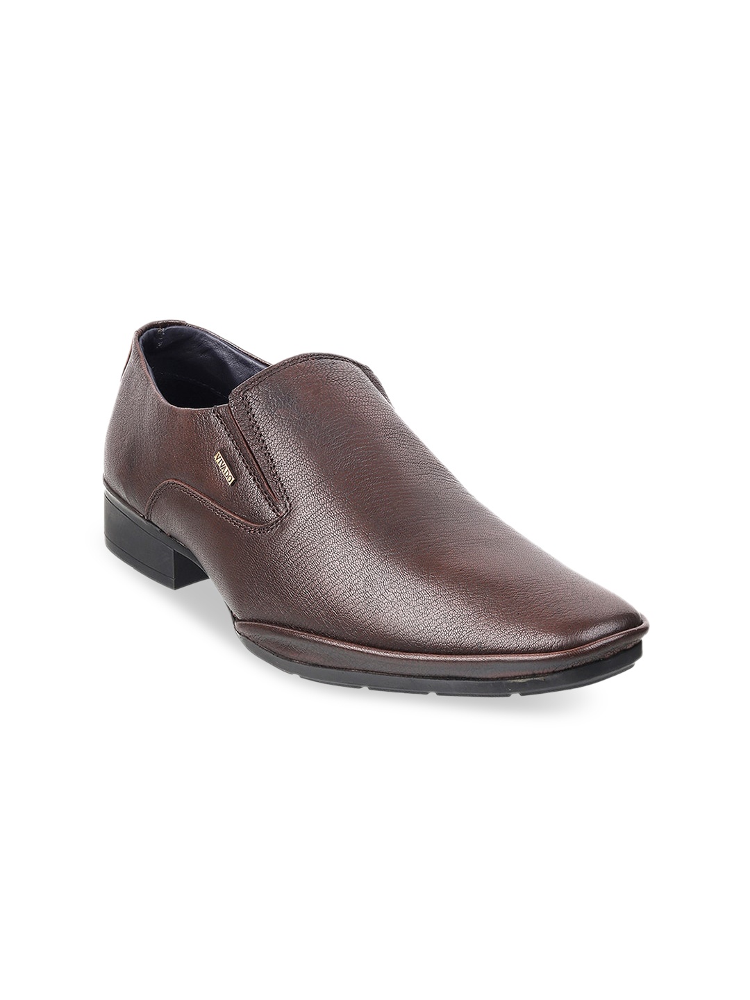

WALKWAY by Metro Men Brown Solid Leather Formal Slip-On Shoes