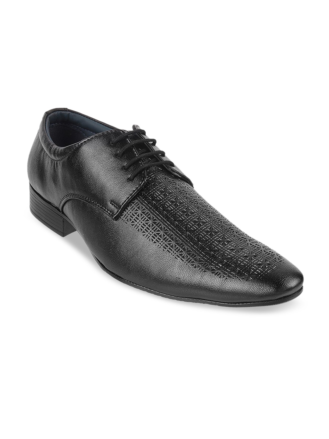 

WALKWAY by Metro Men Black Textured Pointed-Toe Formal Oxford