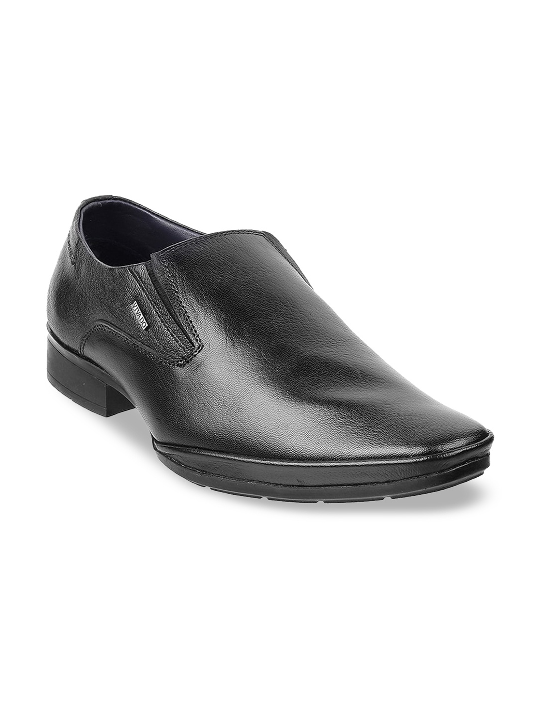 

WALKWAY by Metro Men Black Solid Leather Formal Slip-On Shoes