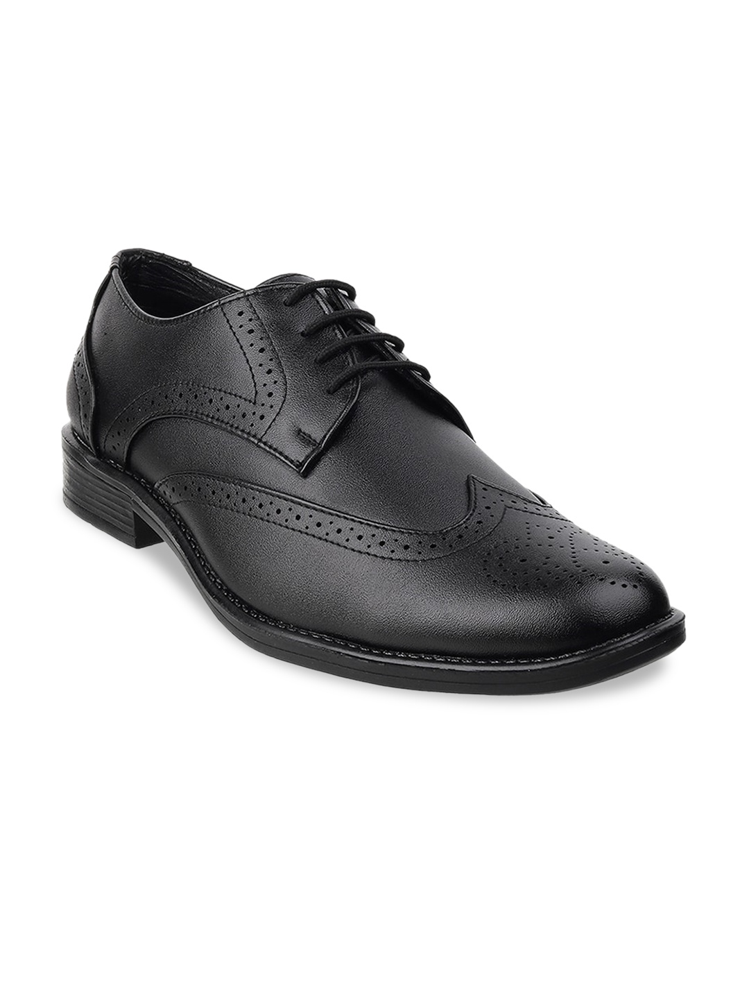 

WALKWAY by Metro Men Black Textured Synthetic Formal Derbys