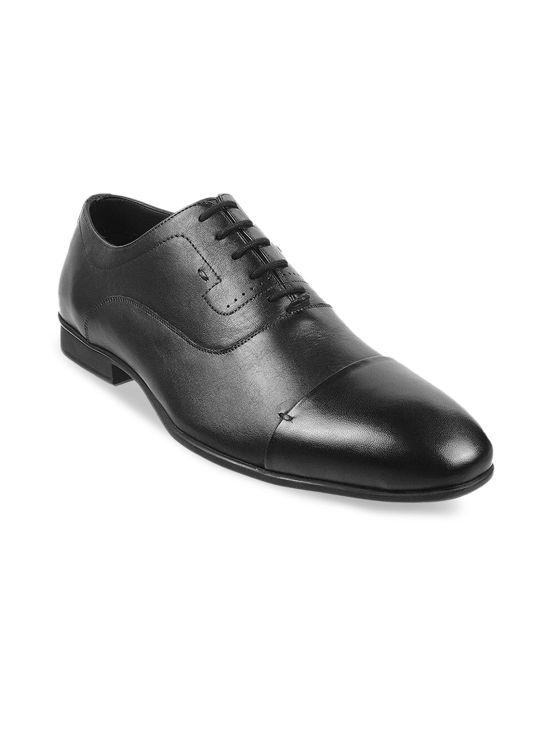 

J.FONTINI Men Black Solid Formal Leather Derbys Shoes