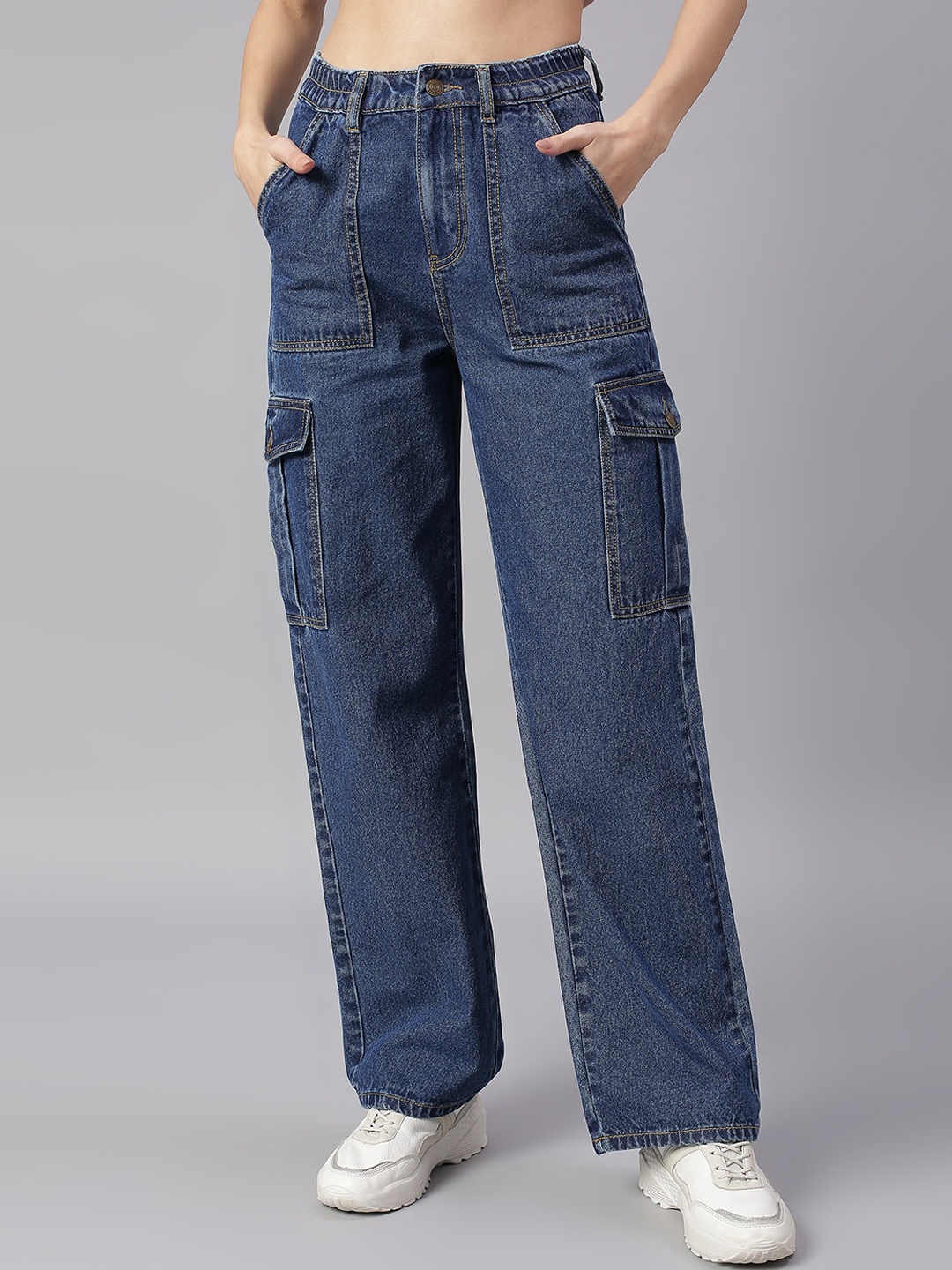

TARAMA Women Blue Wide Leg High-Rise Cotton Jeans