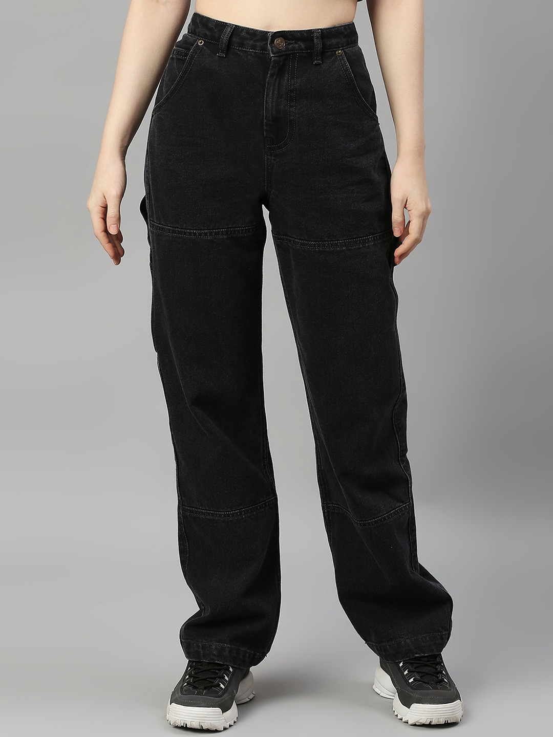 

TARAMA Women Black Straight Fit High-Rise Cotton Jeans