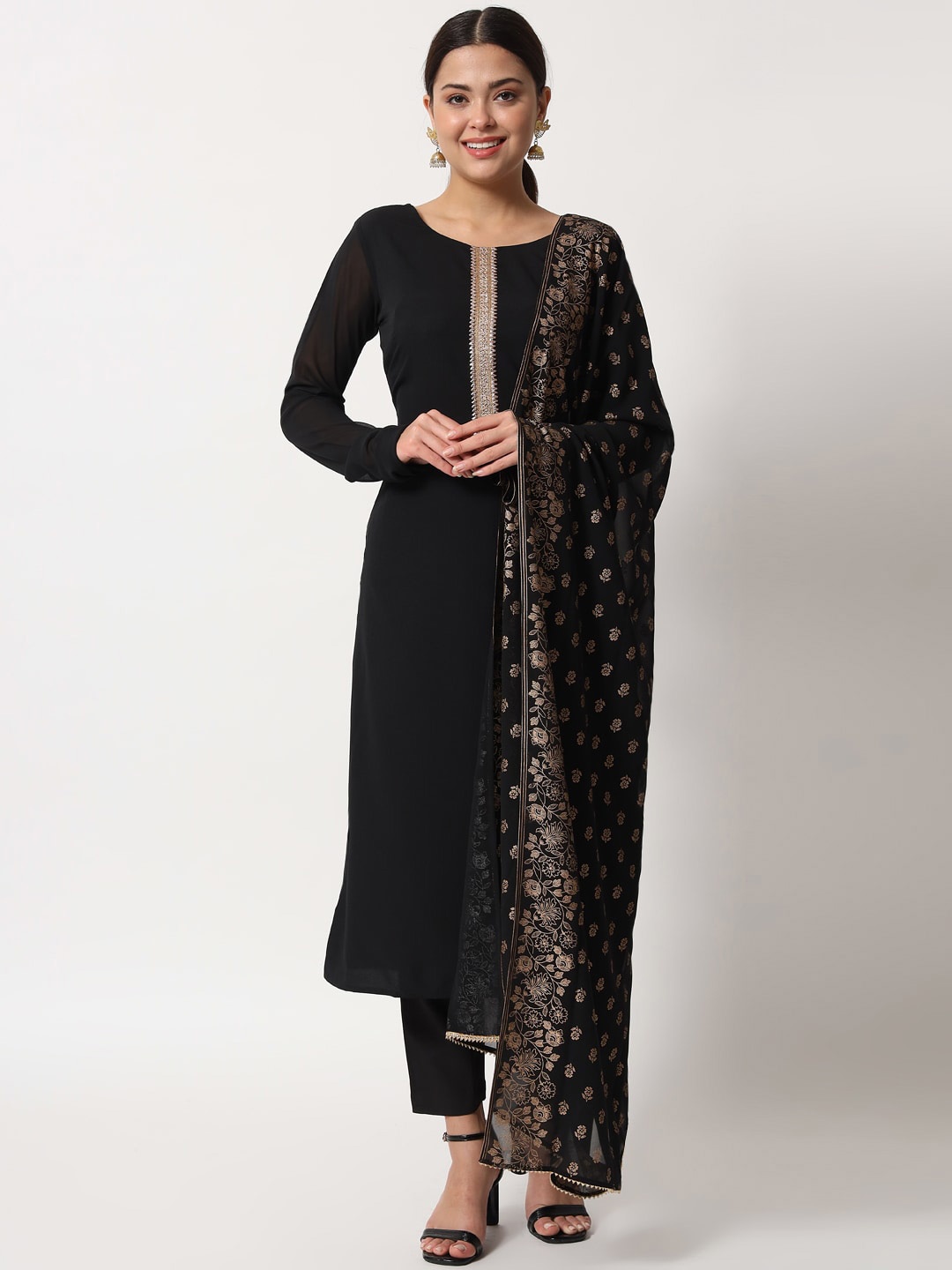 FIORRA Women Black Printed Kurta with Trousers & With Dupatta