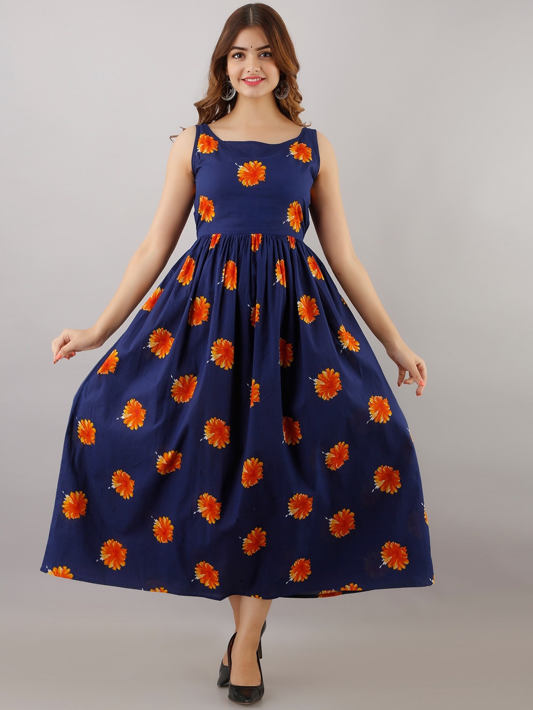 

Women Touch Floral Printed Anarkali Regular Cotton Kurta, Blue