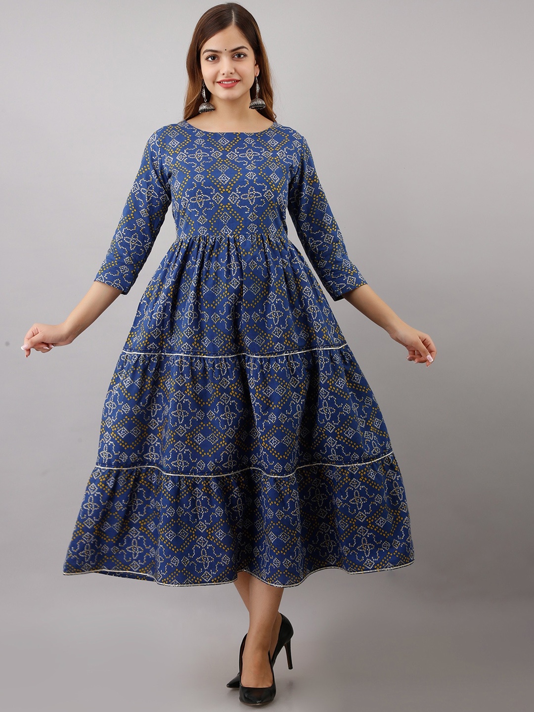 Women Touch Floral Printed Anarkali Regular Cotton Kurta, Blue