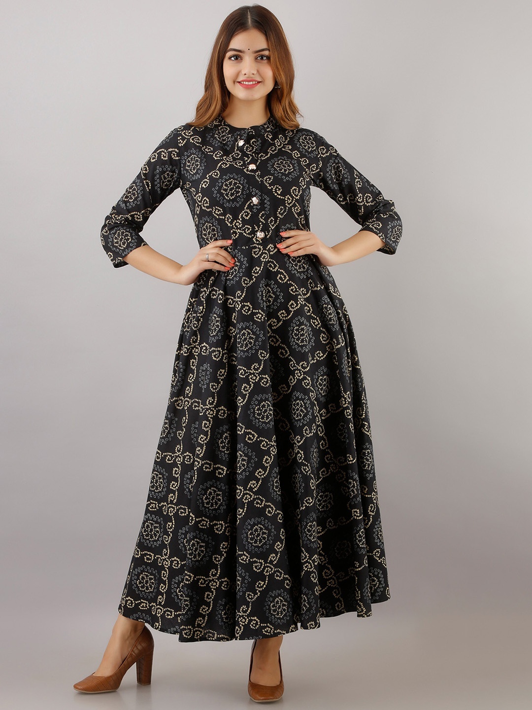 

Women Touch Ethnic Motifs Printed Anarkali Cotton Kurta, Black