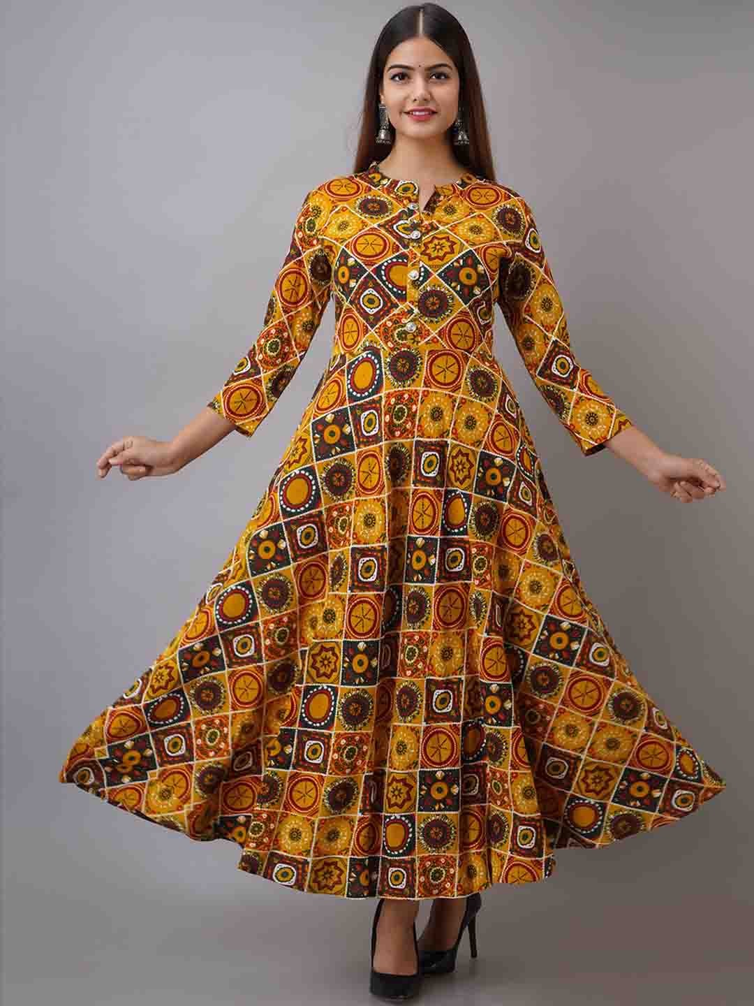 

Women Touch Women Ethnic Motifs Printed Floral Anarkali Kurta, Yellow