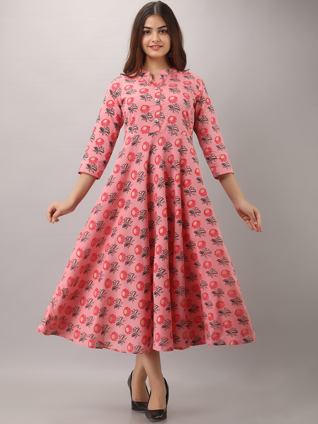 

Women Touch Women Pink & Beige Floral Printed Cotton Anarkali Kurta