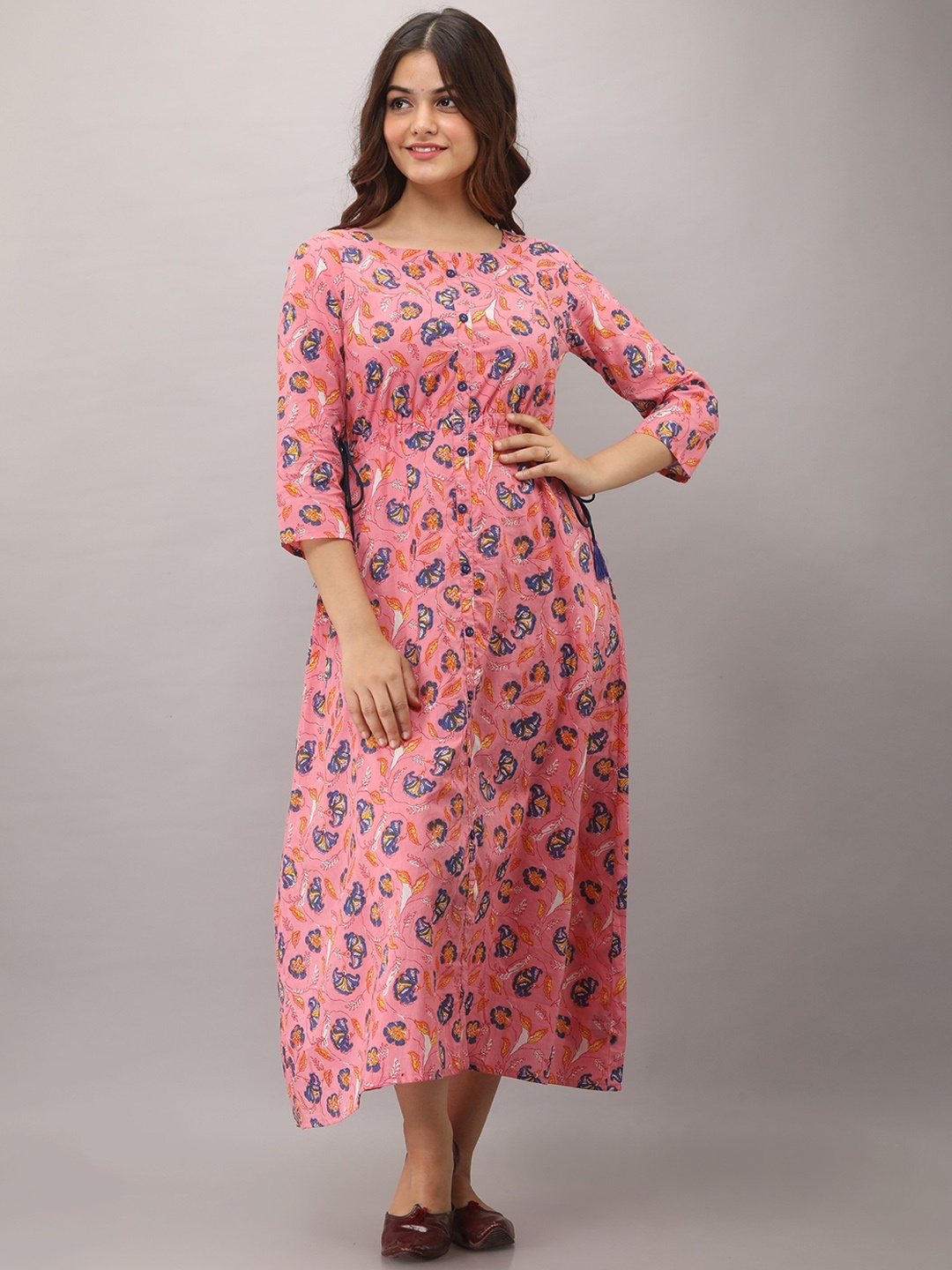 Women Touch Floral Printed Cotton Kurta, Pink