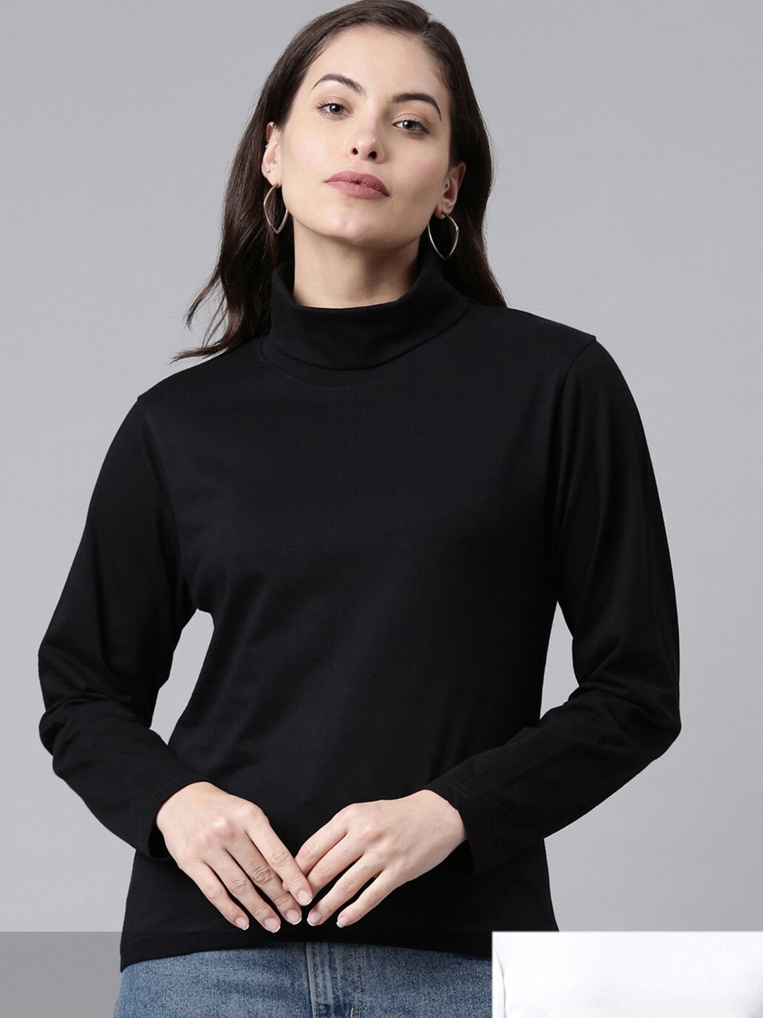 

Kryptic Women Pack Of 2 Black & White High Neck Cotton T-shirt