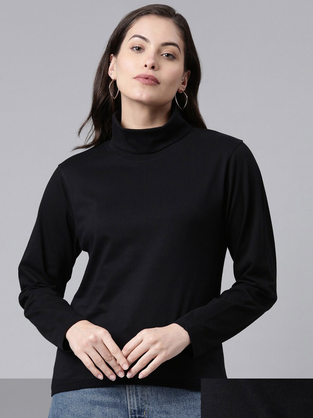 

Kryptic Women Pack Of 2 Black High Neck Cotton T-shirt
